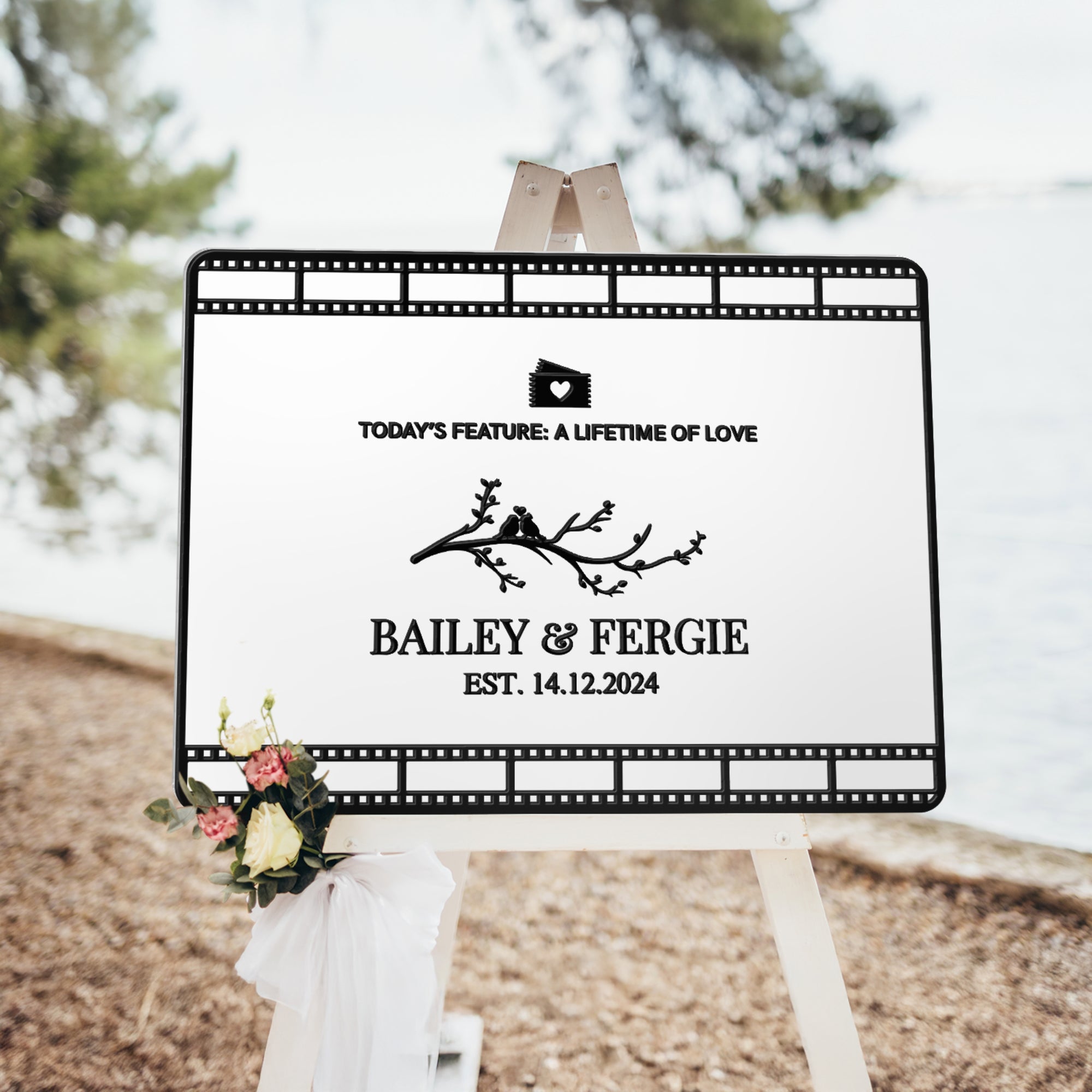 Custom 3D Acrylic White Wedding Cinefilm Guest Book Alternative, Personalised Couple Name &amp; Date Instax Polaroid Photo Sign, Welcome Signage