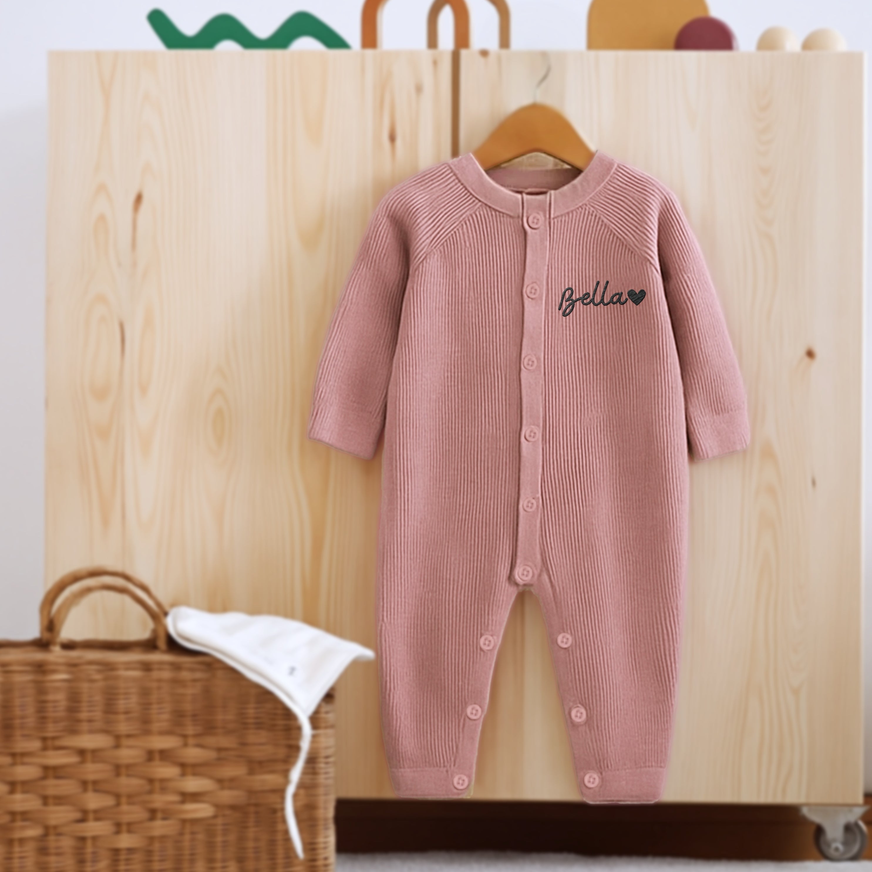 Custom Embroidered Knit Baby Name Long Sleeve Romper, Personalised ...