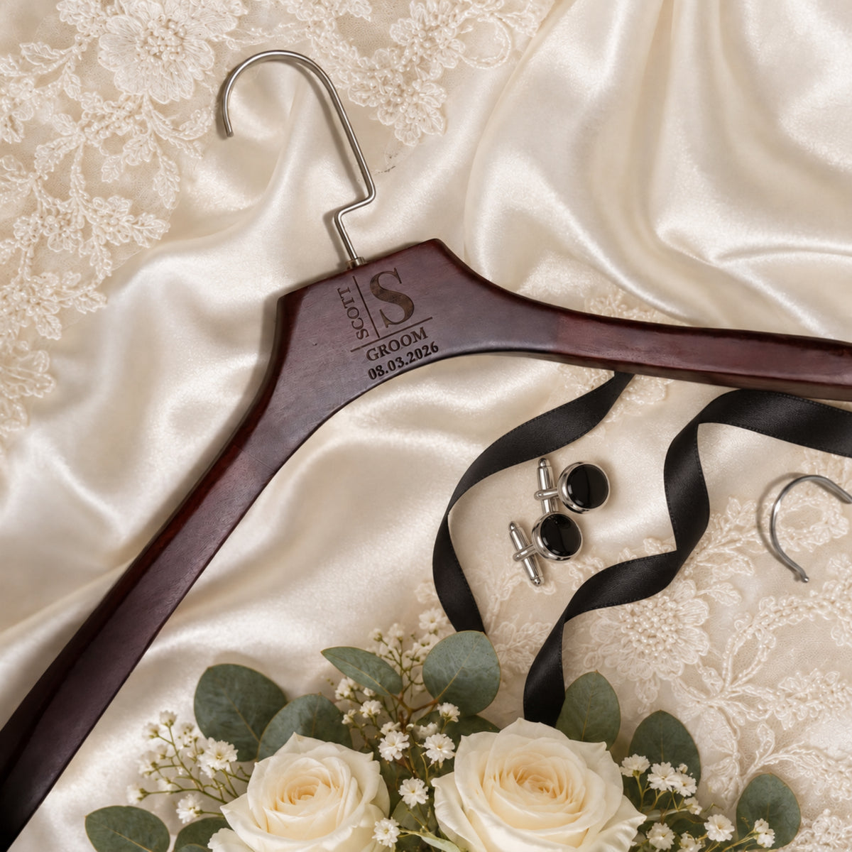 Custom Deluxe Square Wide Shoulder Wood Hanger Rotatable Hook, Personalised Logo Commercial Heavy Hangers, Wedding Groomsman Bridesmaid Gift