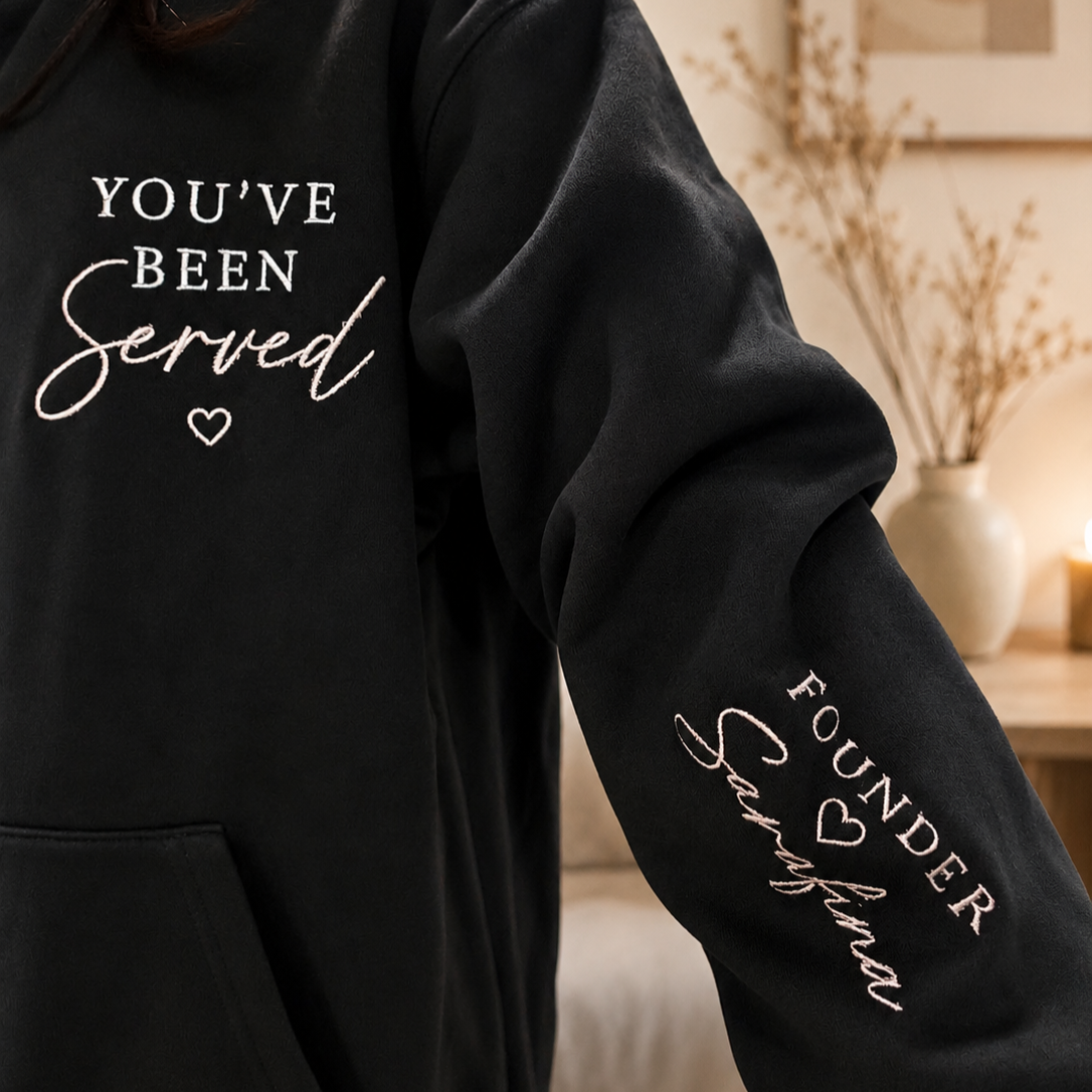Custom Embroidered 520gsm Heavyweight Unisex Black Hoodie &amp; Pocket, Personalised Name, Date Winter Sweatshirt, Clothing Monogram Embroidery