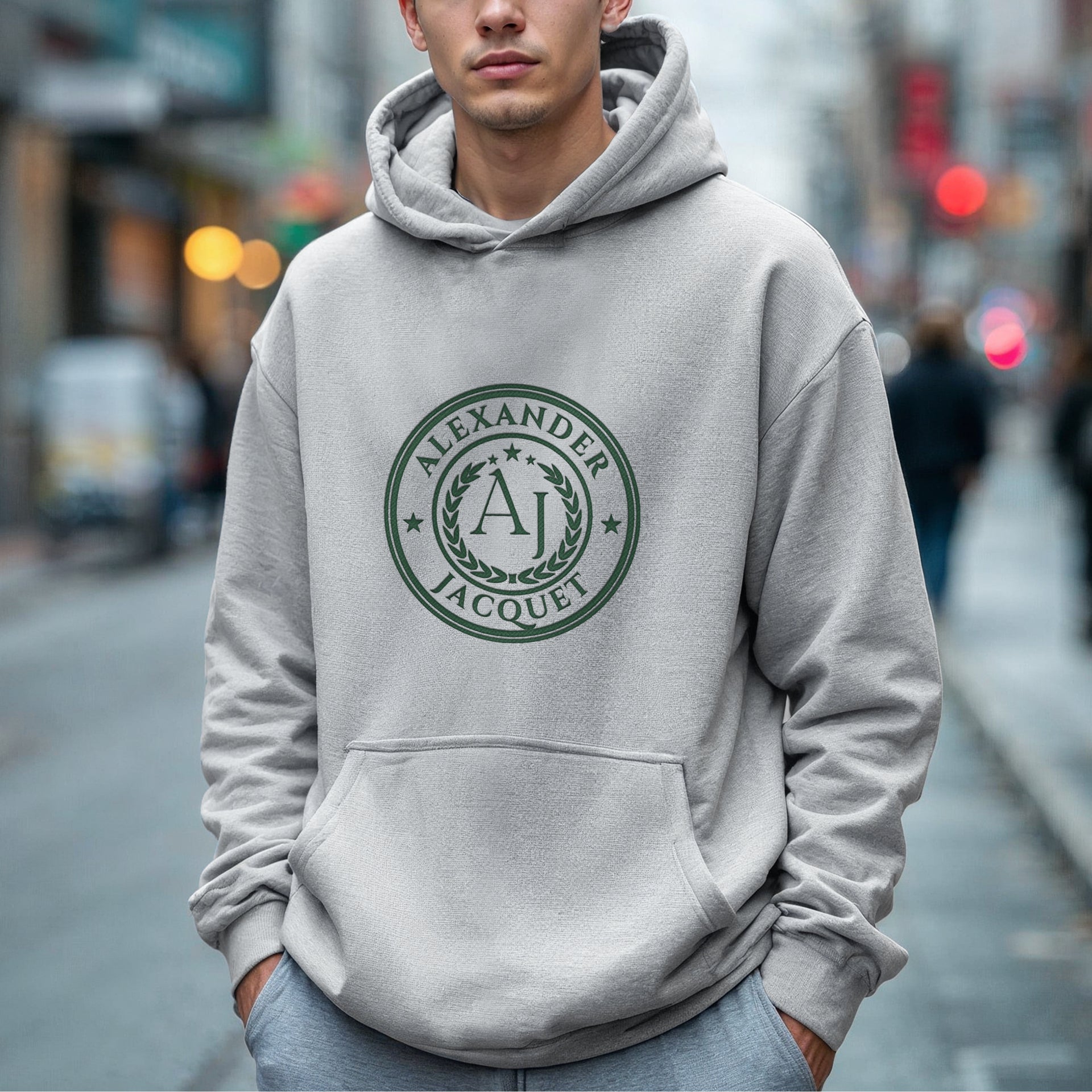 Custom Embroidered 520gsm Heavyweight Unisex Gray Hoodie Pocket