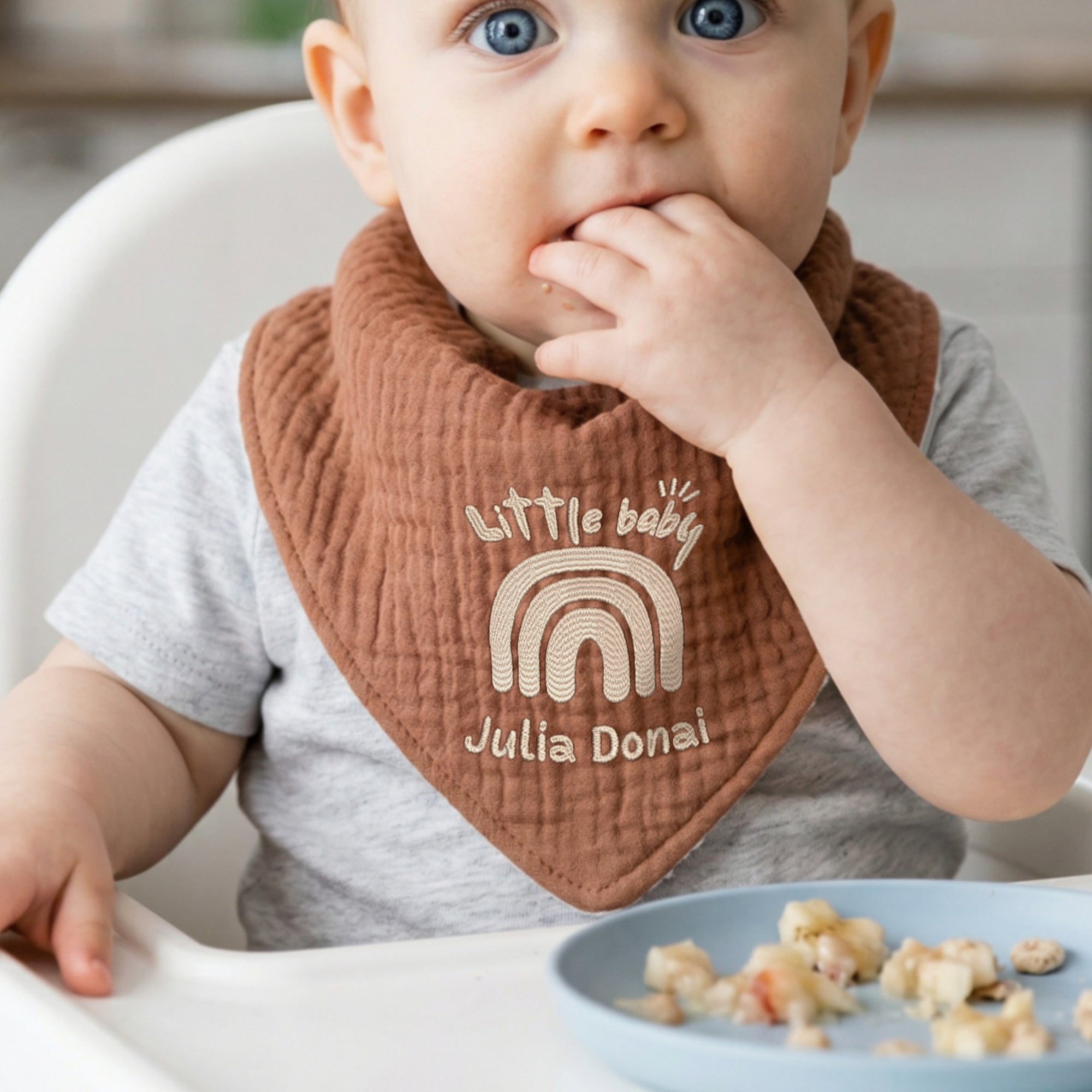 Custom Embroidered Adjustable Muslin Baby Bandana Bib, Personalised Drool Scarf, Birthday Shower, Christening, Teething Feeding Newborn Gift