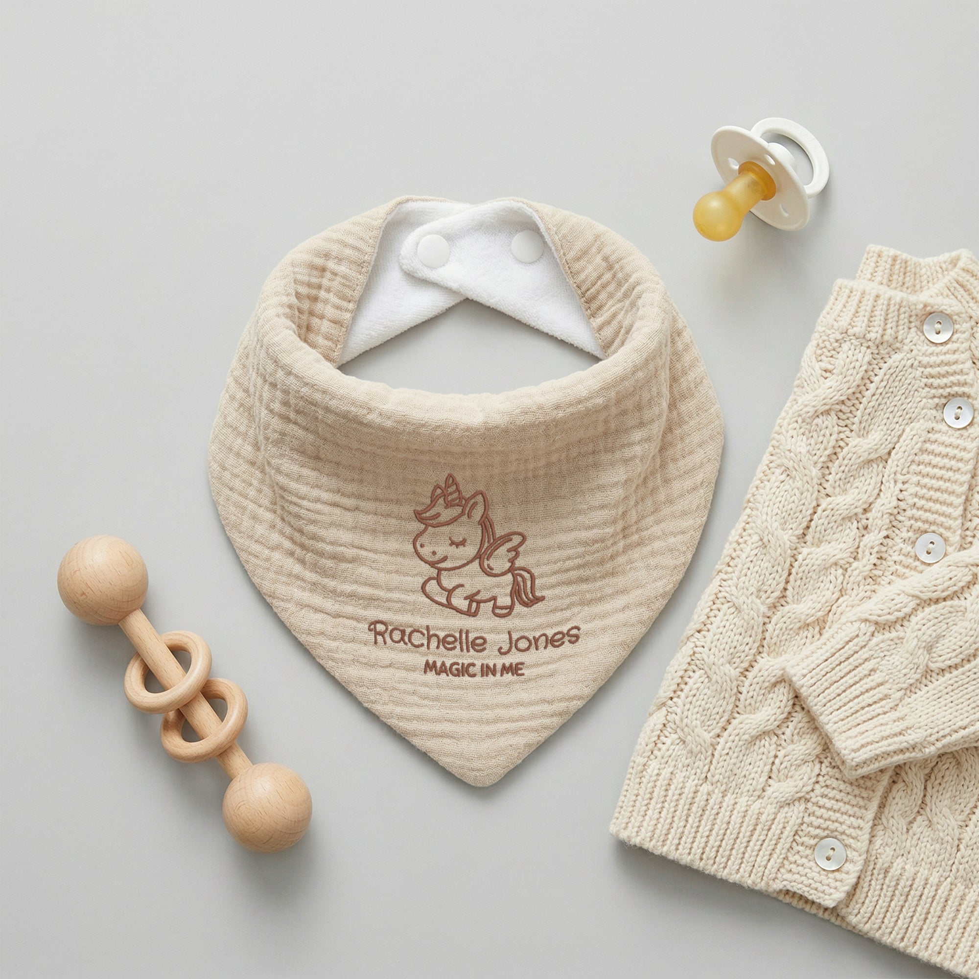 Custom Embroidered Adjustable Muslin Baby Bandana Bib, Personalised Drool Scarf, Birthday Shower, Christening, Teething Feeding Newborn Gift