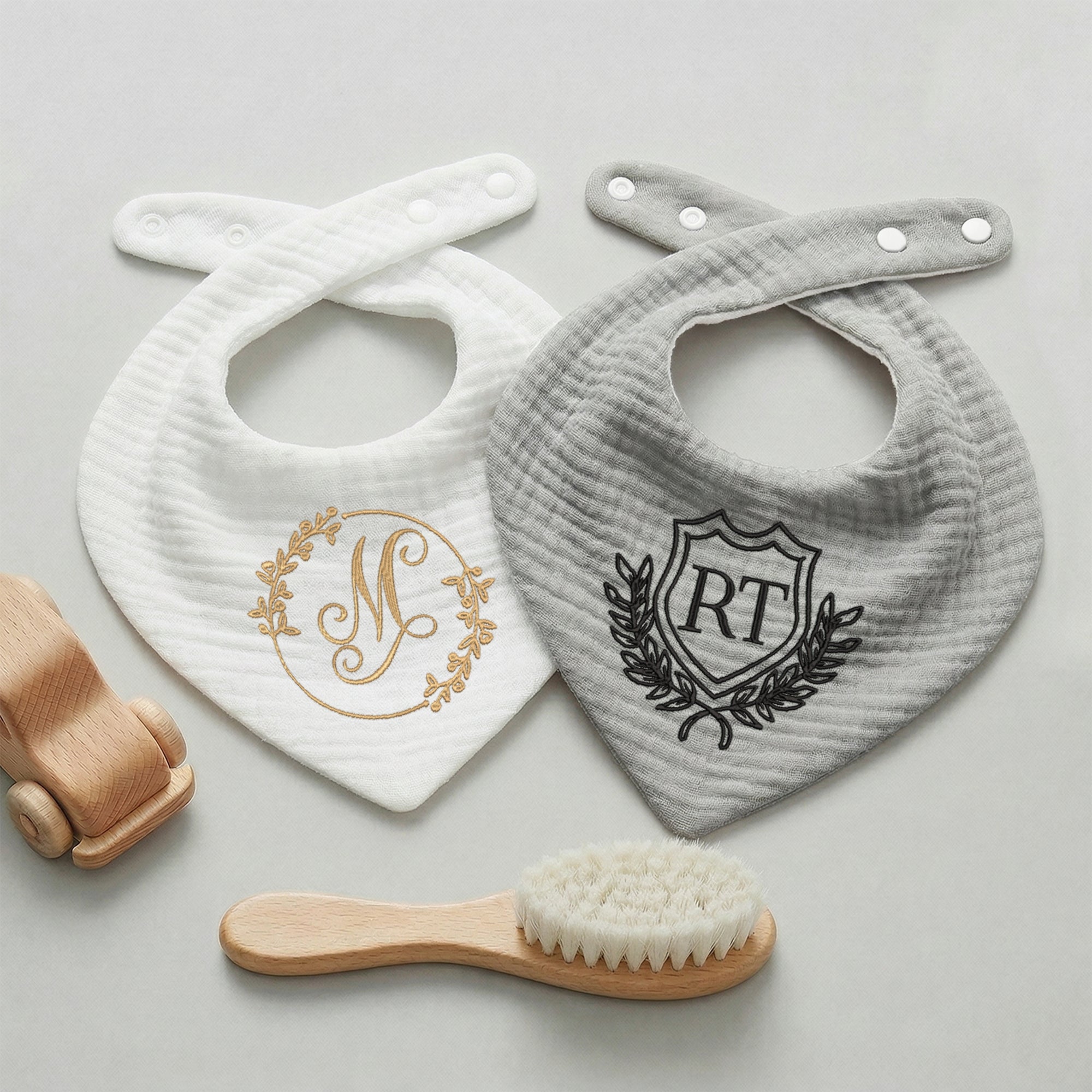 Custom Embroidered Adjustable Muslin Baby Bandana Bib, Personalised Drool Scarf, Birthday Shower, Christening, Teething Feeding Newborn Gift