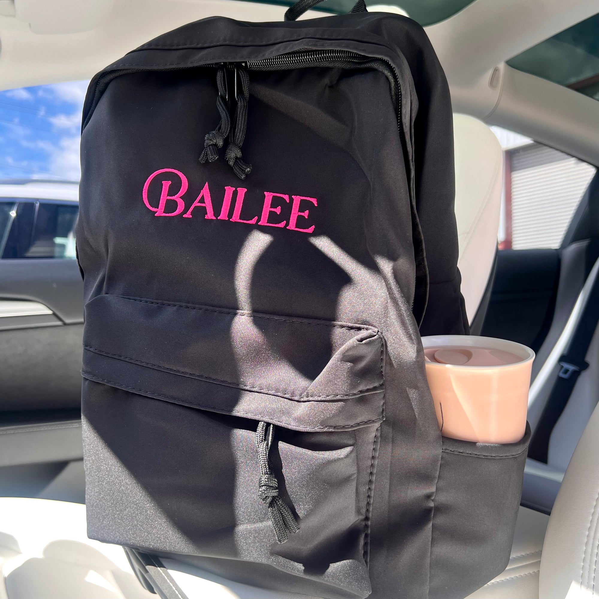 Custom Embroidered Black Laptop Backpack, Personalised Name Casual Zippered School Bag, University, Work, Travel, Graduation, Corporate Gift