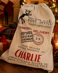Custom Embroidered Canvas North Pole Delivery Christmas Bag, Personalised Xmas Santa Sack, Holiday Decor, Family Kid Gift Drawstring Storage
