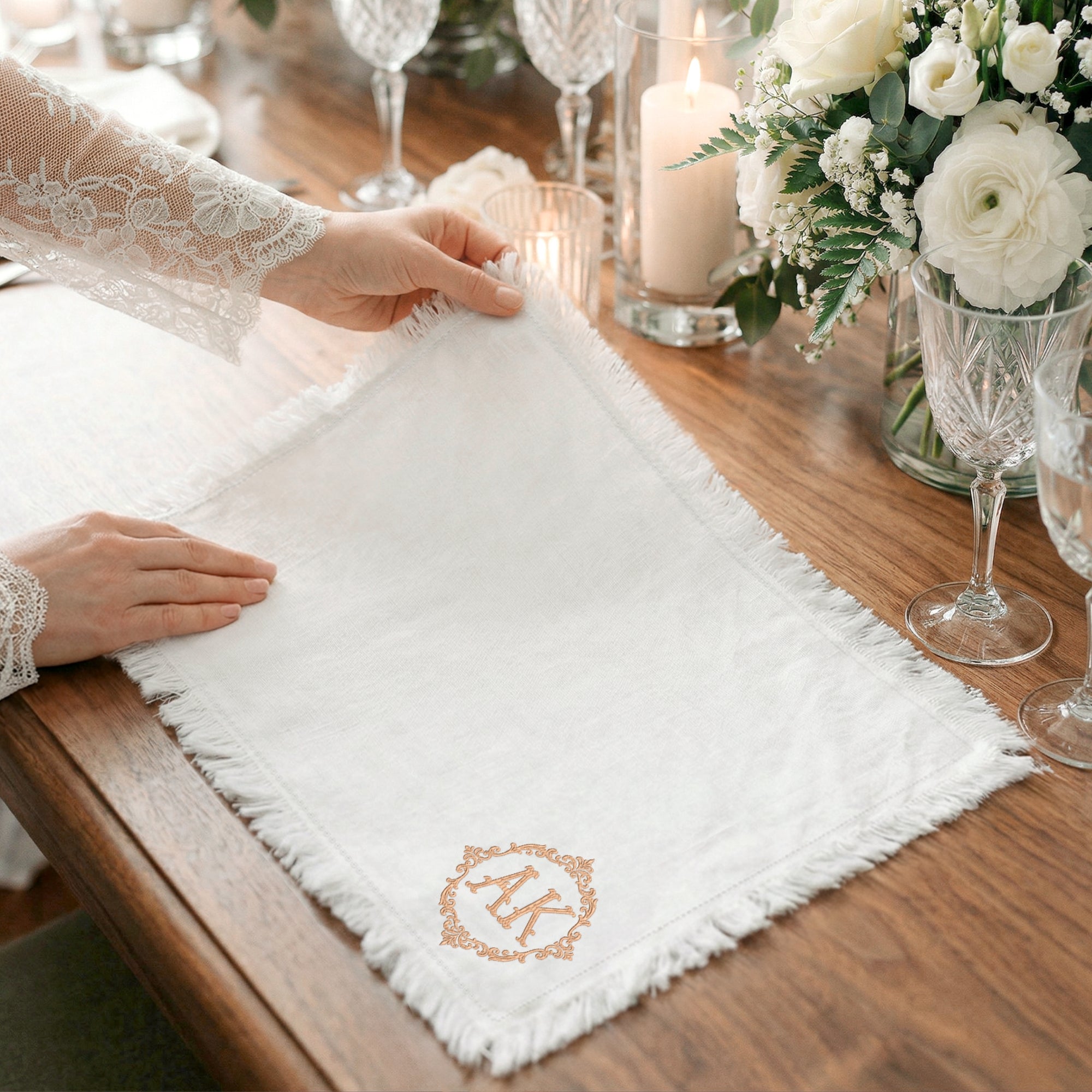 Custom Embroidered Classic Table Placemat, Personalised Guest Name Place Mats Embroidery, Wedding Decor, Kitchen, Dining, Housewarming Gift