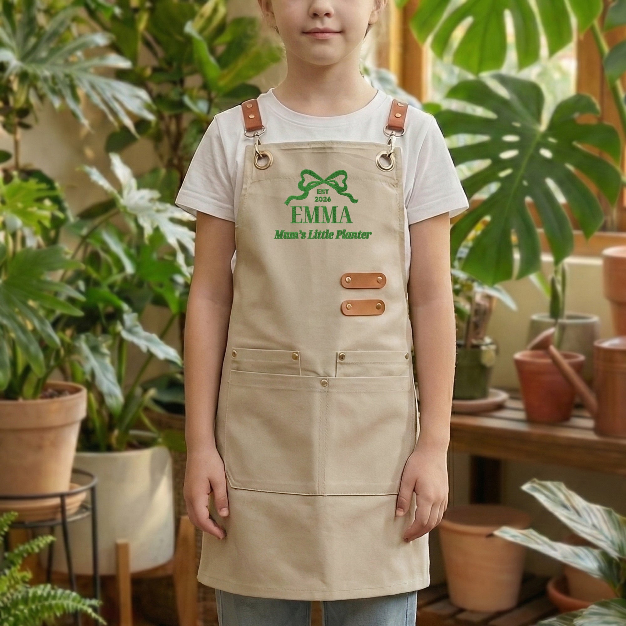 Custom Embroidered Kid Crossover Pocket Apron, Personalised Adjustable Little Chef Kitchen Workshop Baby Handyman Garden Helper Children Bib