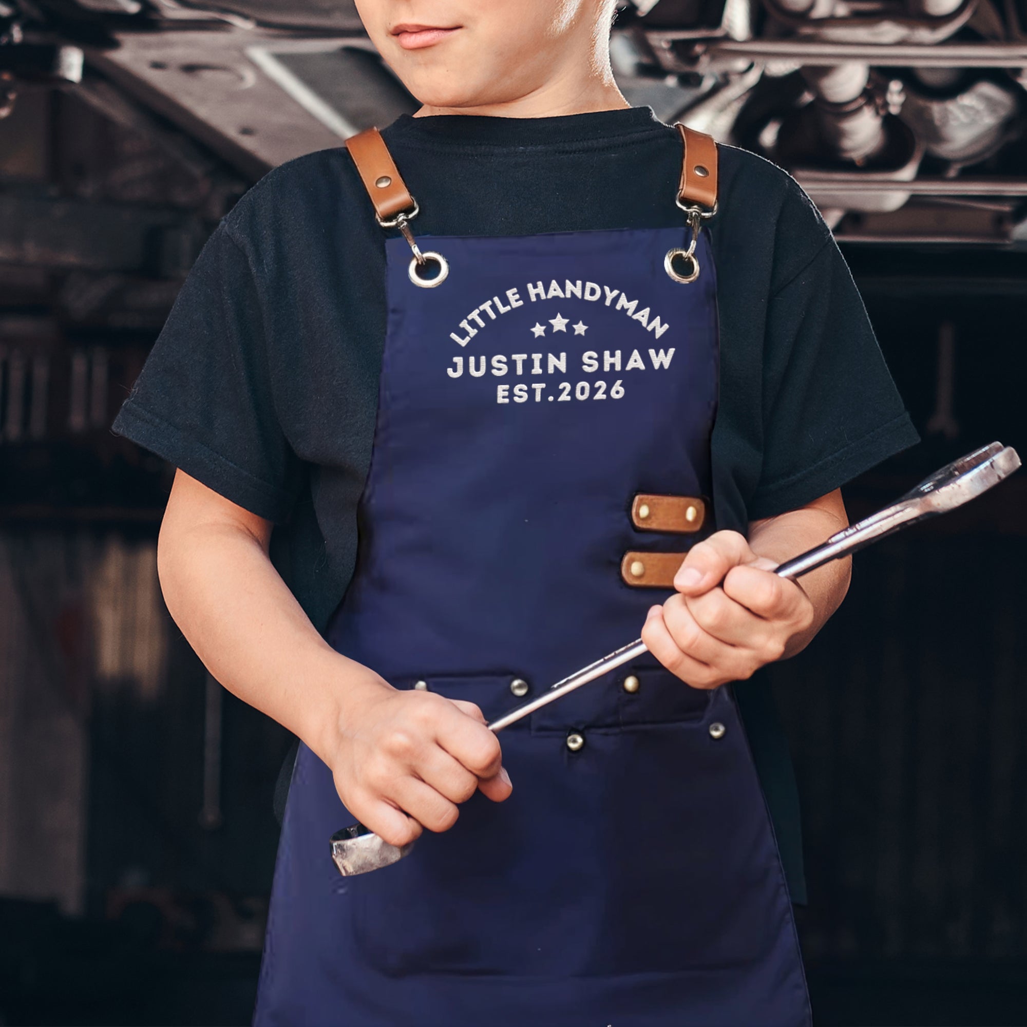 Custom Embroidered Kid Crossover Pocket Apron, Personalised Adjustable Little Chef Kitchen Workshop Baby Handyman Garden Helper Children Bib