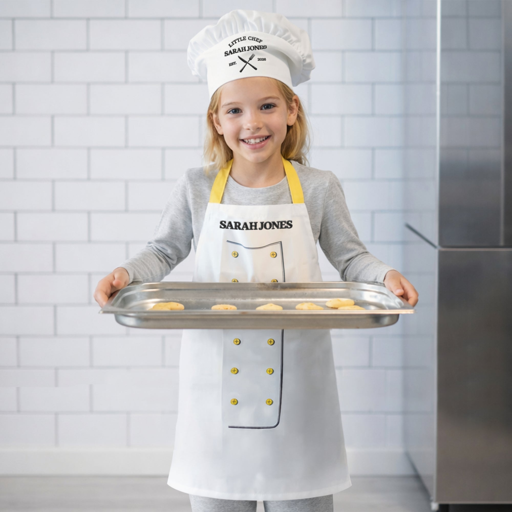 Custom Embroidered Kids Apron & Chef’s Hat, Personalised Junior Sous Kitchen Helper, Little Baby Baker, Children Birthday, Housewarming Gift
