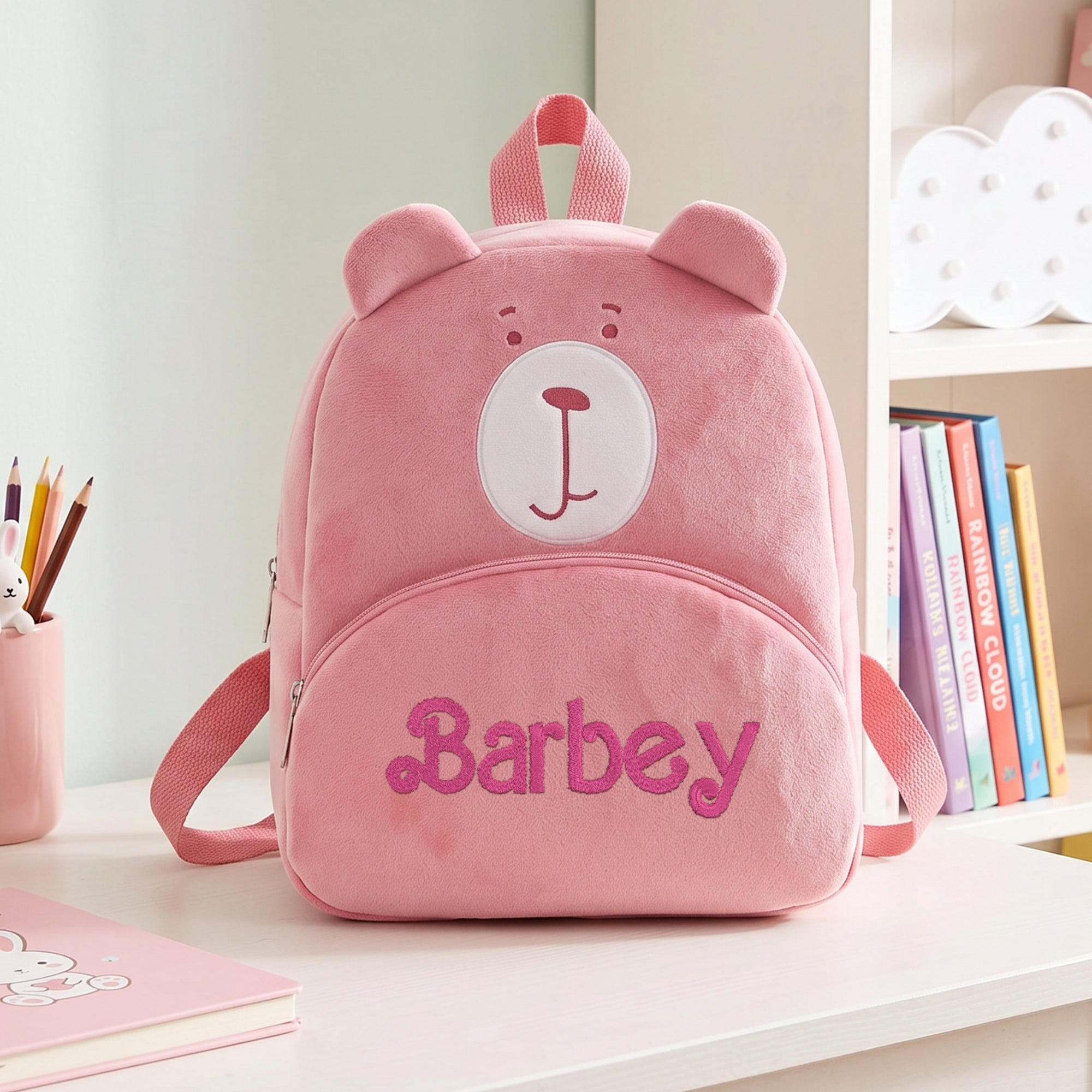Custom Embroidered Kids Bear Backpack, Personalised Name Zipper Toddler Kindergarten School Bag, First Birthday Gift, Baby Baptism Keepsake