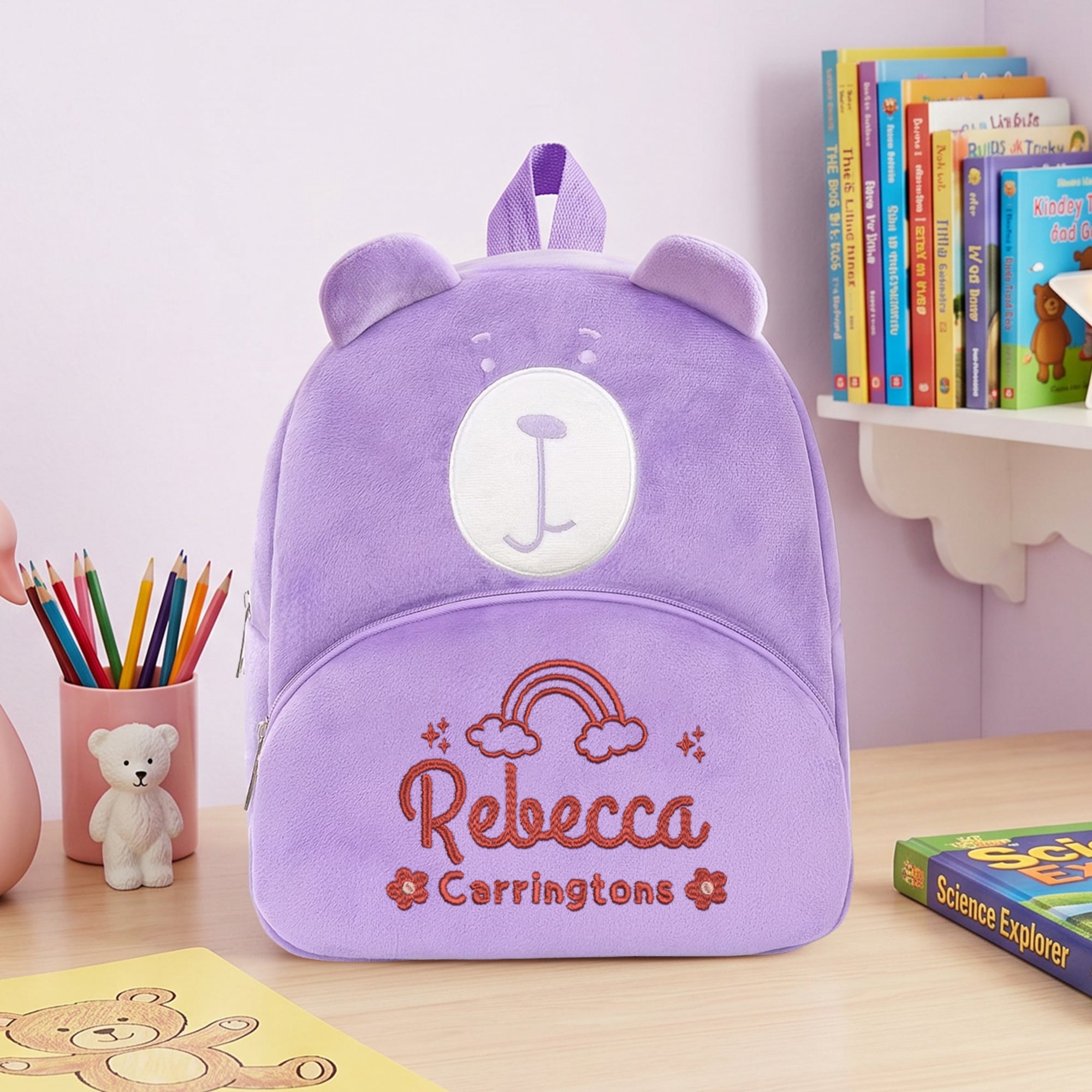 Custom Embroidered Kids Bear Backpack, Personalised Name Zipper Toddler Kindergarten School Bag, First Birthday Gift, Baby Baptism Keepsake