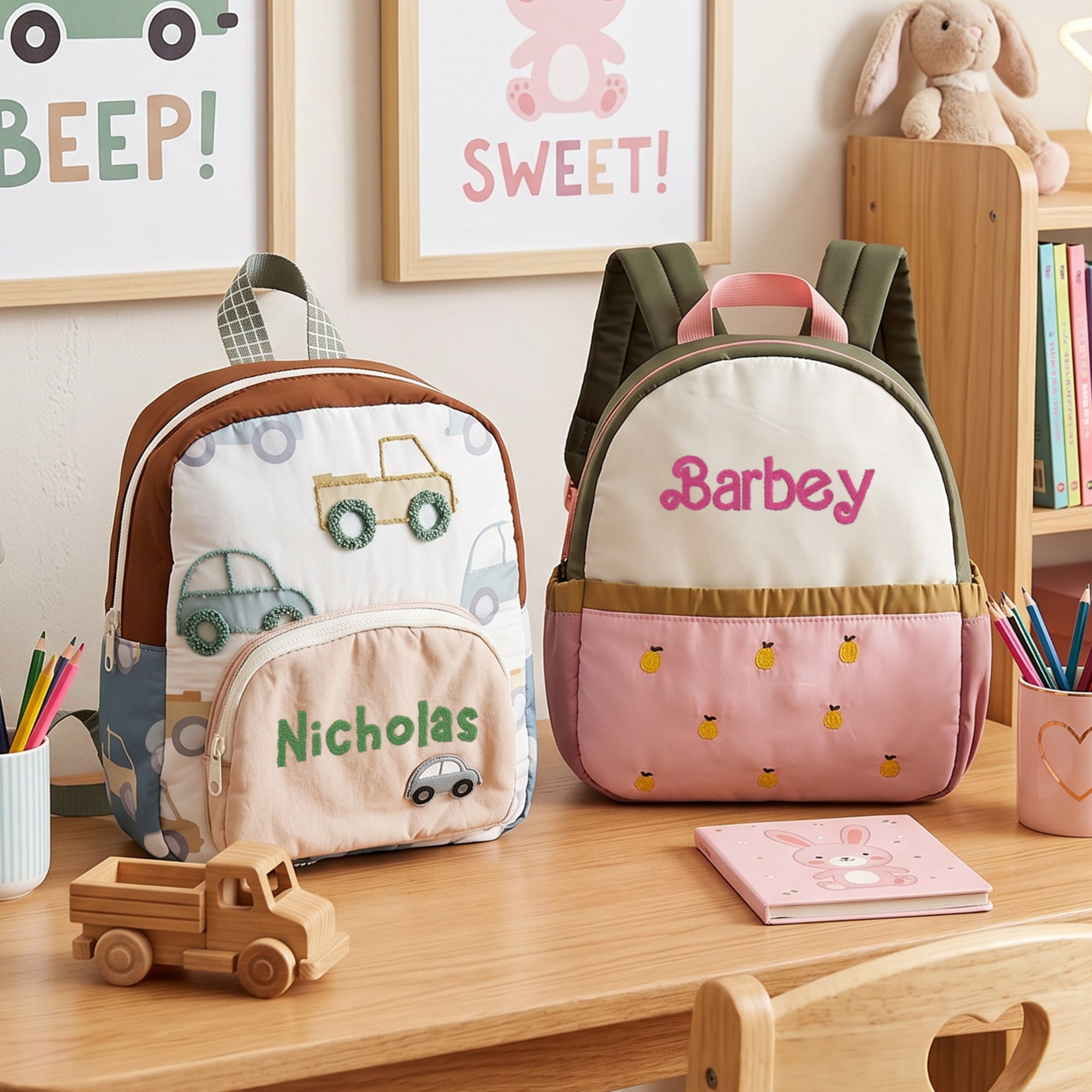 Custom Embroidered Kids Boy &amp; Girl Backpack, Personalised Name Zipper Toddler Kindergarten School Bag, Baby Birthday Gift, Baptism Keepsake