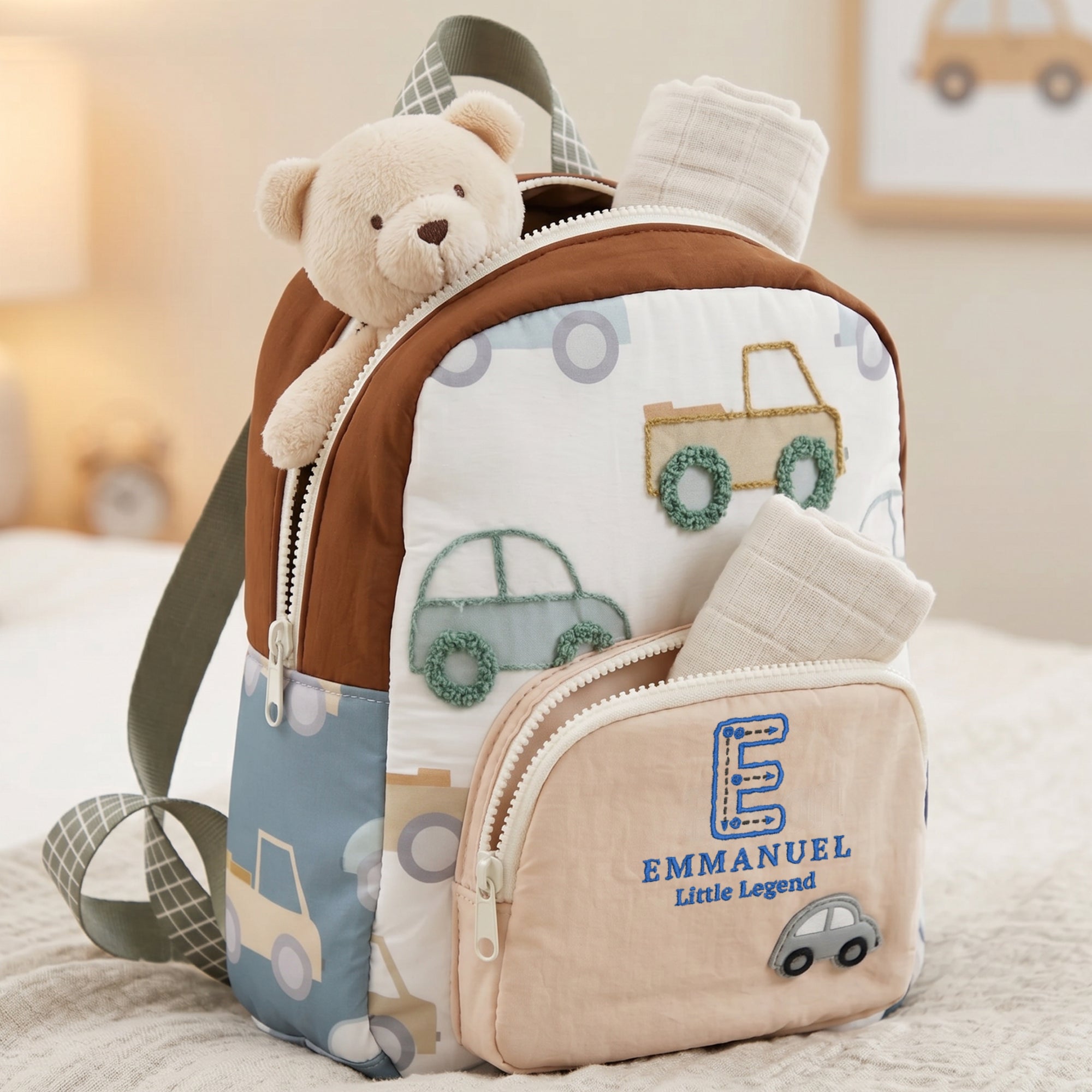 Custom Embroidered Kids Boy &amp; Girl Backpack, Personalised Name Zipper Toddler Kindergarten School Bag, Baby Birthday Gift, Baptism Keepsake