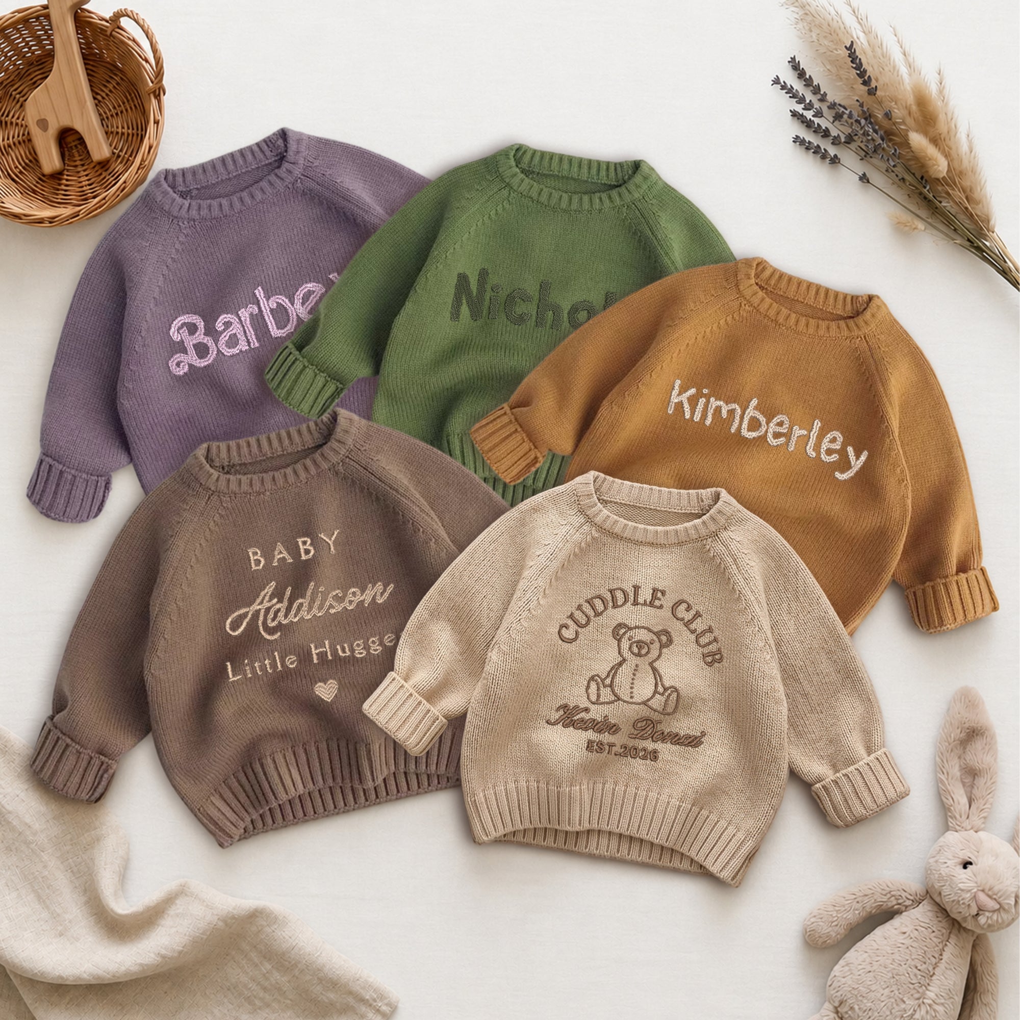 Custom Embroidered Knitted Baby Name Sweater, Personalised Kid Warm Pullover Children Clothing, Christening First Birthday, Baby Shower Gift
