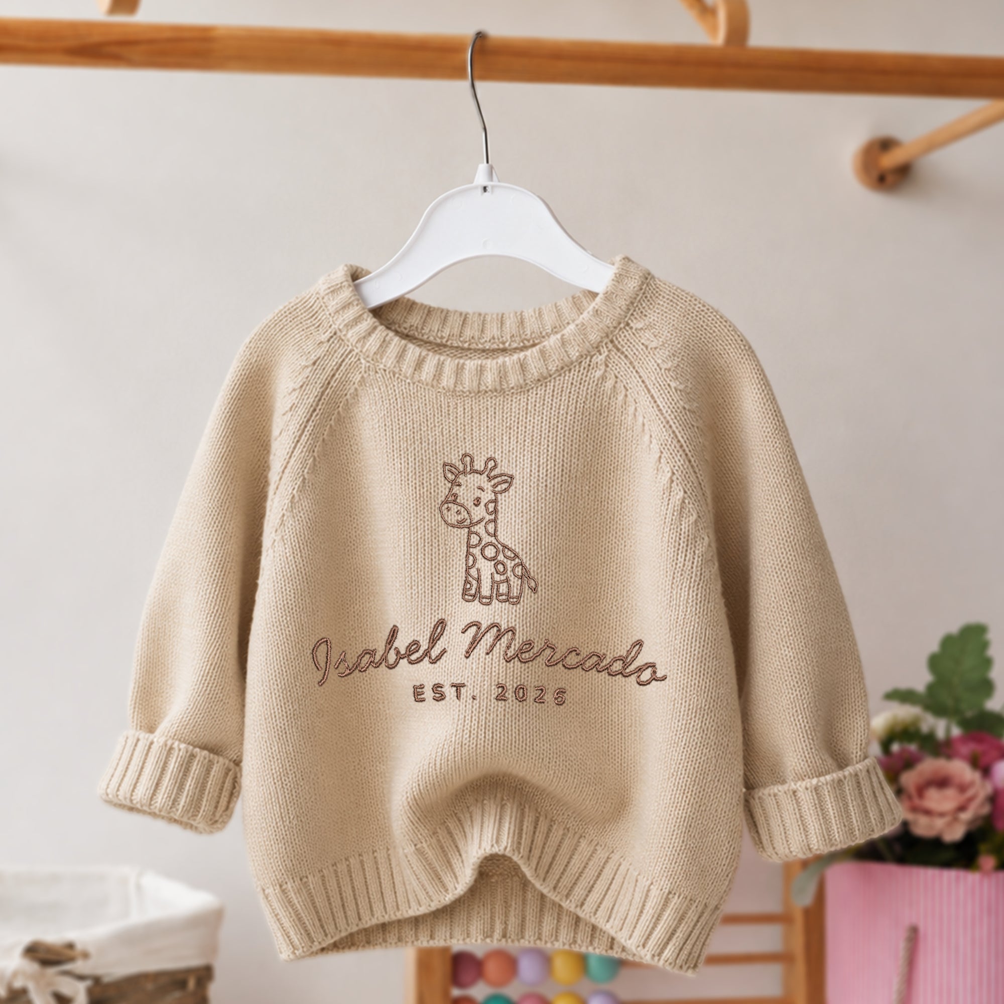 Custom Embroidered Knitted Baby Name Sweater, Personalised Kid Warm Pullover Children Clothing, Christening First Birthday, Baby Shower Gift