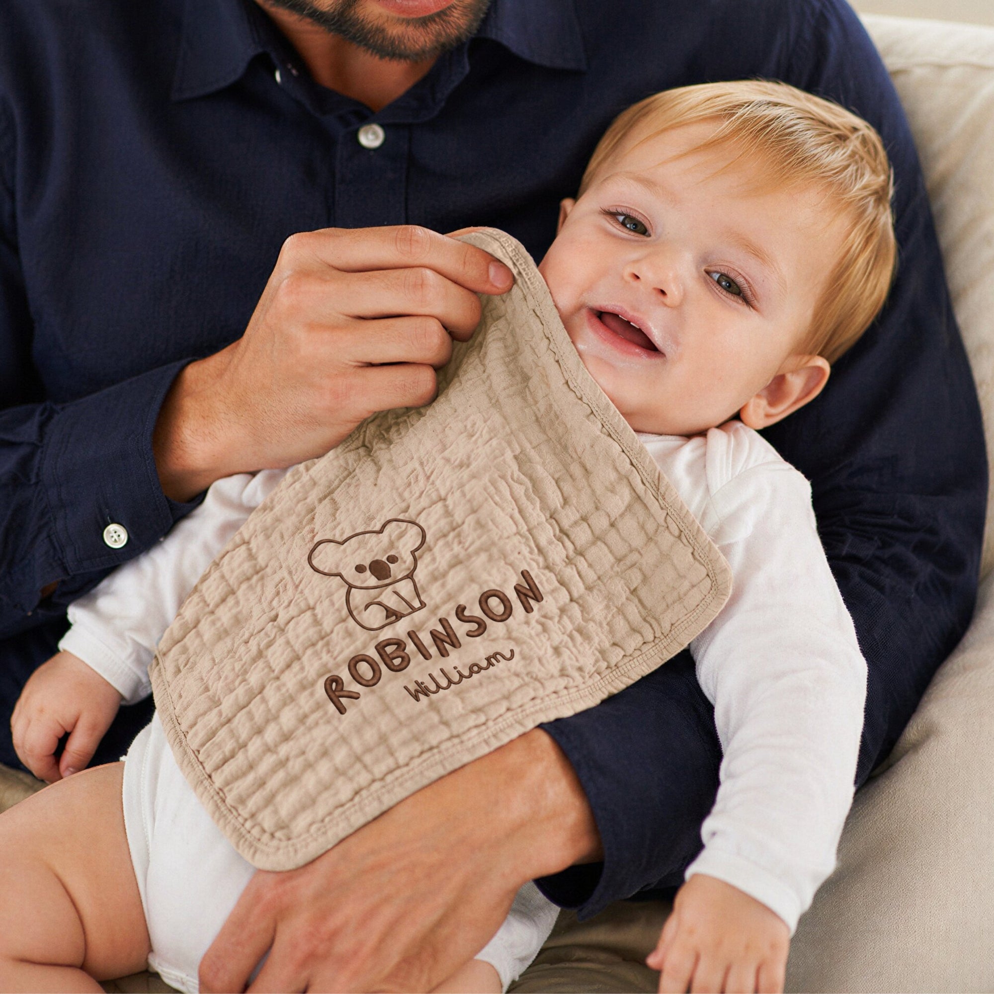 Custom Embroidered Muslin Baby Burp Cloth, Personalised Infant Drool Bib, Face Towel, Shoulder Pad, First Birthday, Newborn Christening Gift