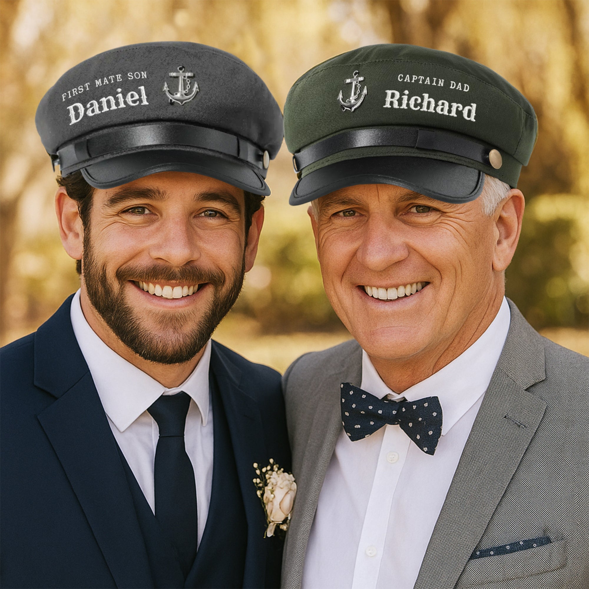 Custom Embroidered Nautical Captain Cap &amp; Anchor, Personalised First Mate, Yatch Sailor Hat, Bachelor Hens Party, Groomsman, Bridesmaid Gift