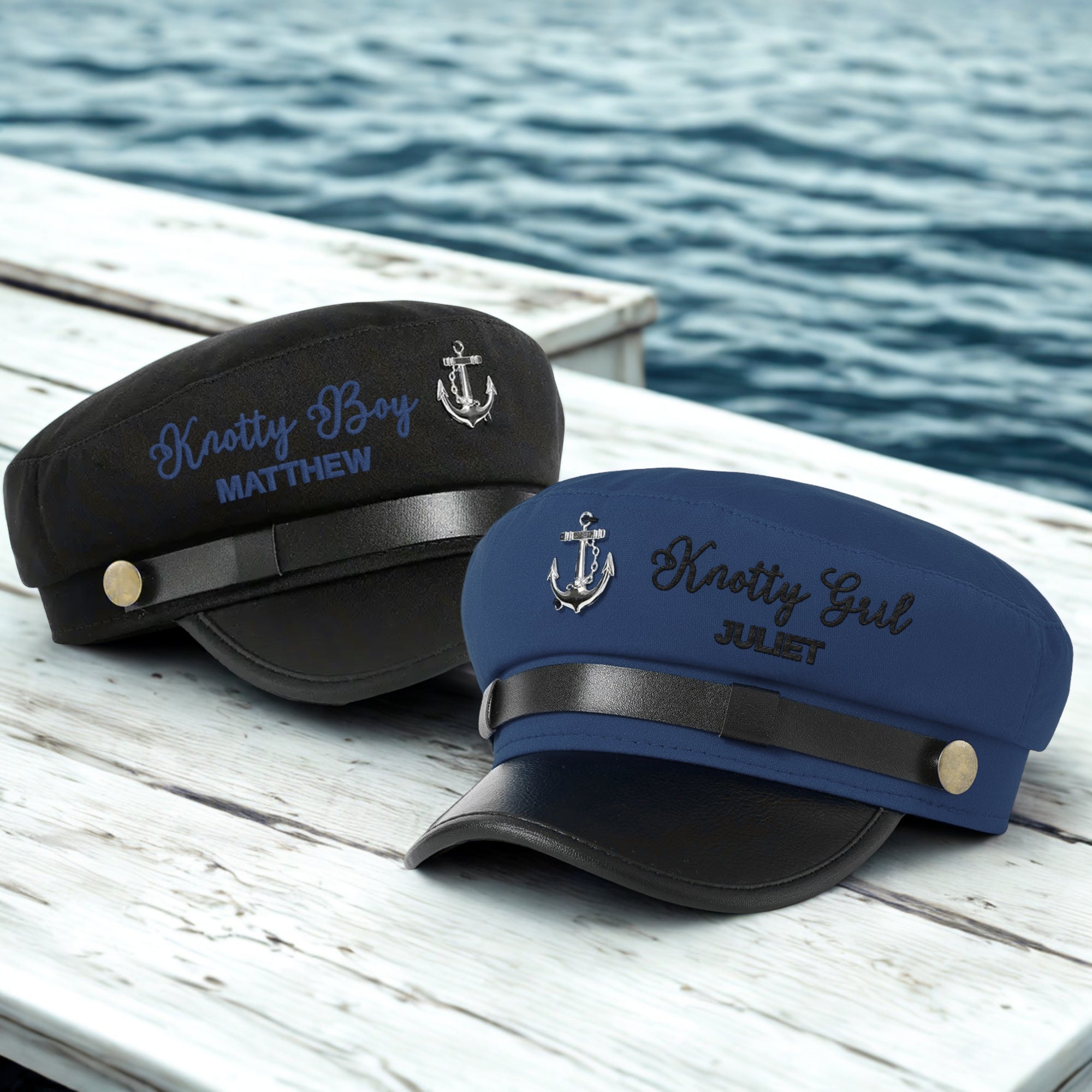 Custom Embroidered Nautical Captain Cap &amp; Anchor, Personalised First Mate, Yatch Sailor Hat, Bachelor Hens Party, Groomsman, Bridesmaid Gift