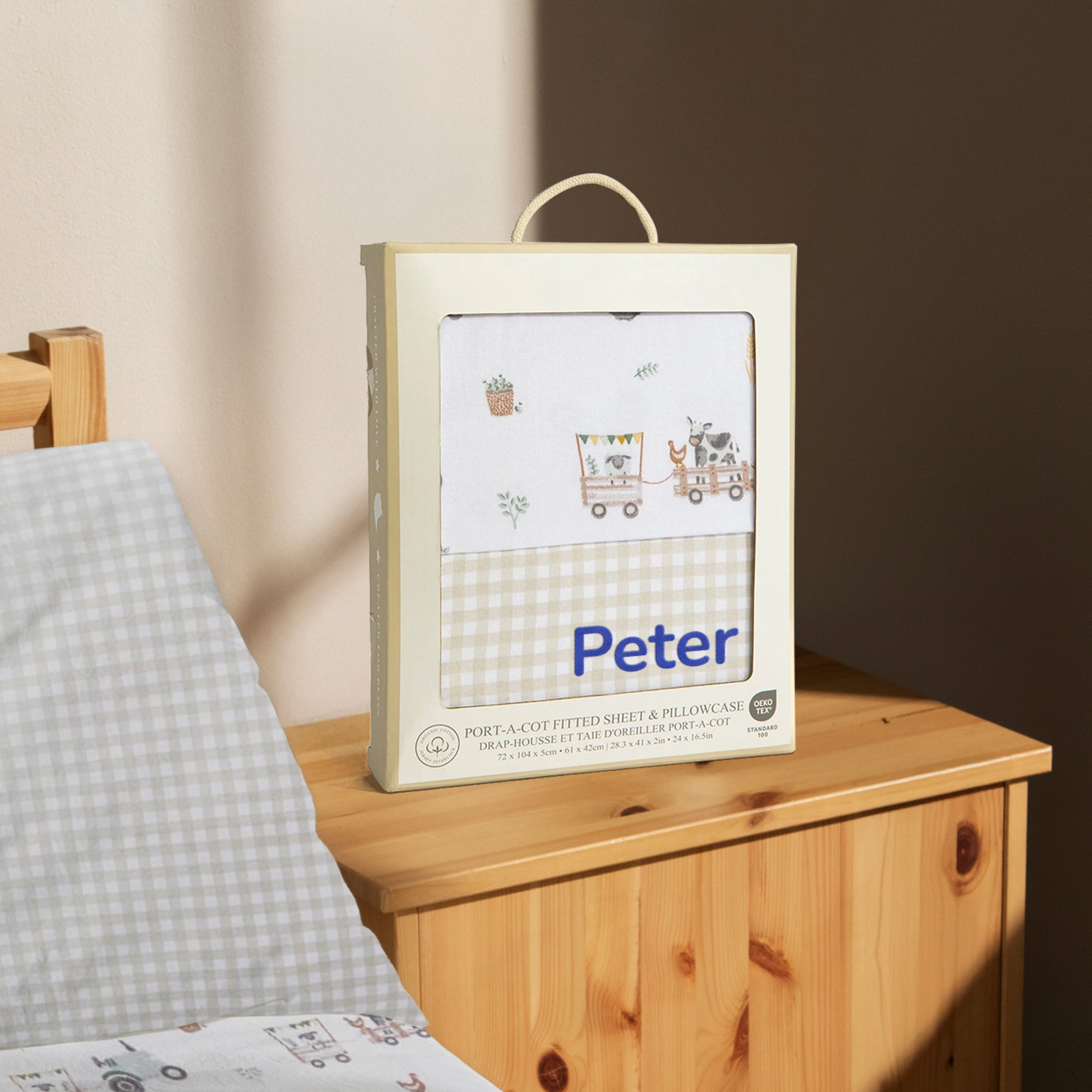 Custom Embroidered Organic Pillowcase &amp; Port-a-Cot Sheet Set, Personalised Infant Baby Boy Name Crib Sleep Cover, Christening, Birthday Gift