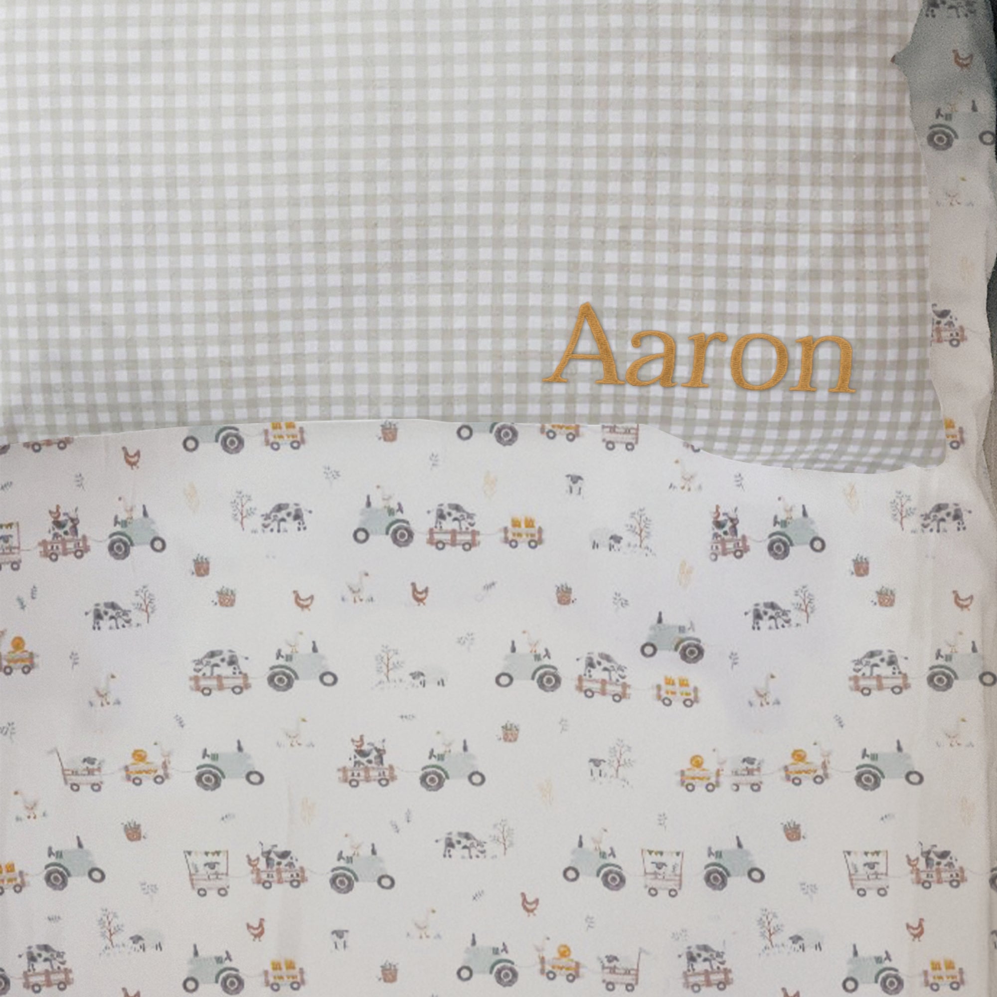 Custom Embroidered Organic Pillowcase &amp; Port-a-Cot Sheet Set, Personalised Infant Baby Boy Name Crib Sleep Cover, Christening, Birthday Gift