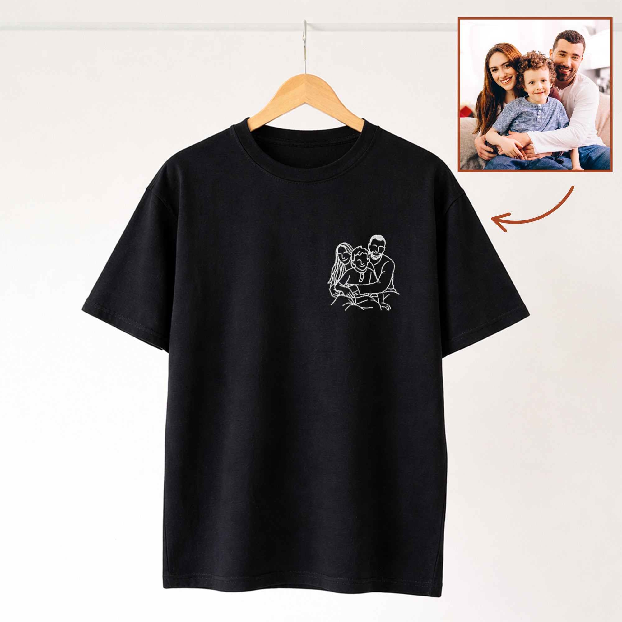 Custom Embroidered Photo Outline T-shirt, Personalised Pet Portrait, Logo Business Crewneck Tee, Family Kid Couple Birthday Anniversary Gift