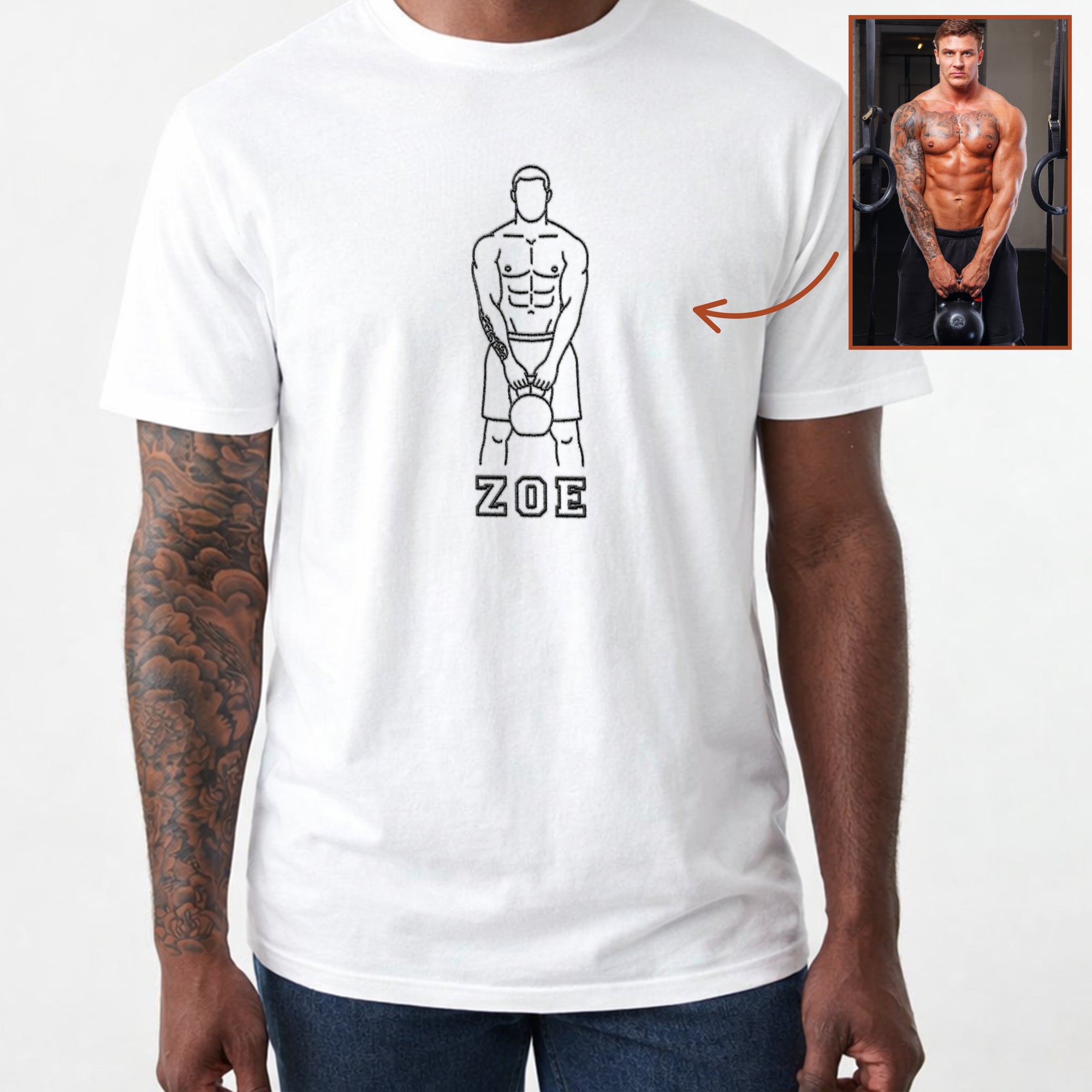 Custom Embroidered Photo Outline T-shirt, Personalised Pet Portrait, Logo Business Crewneck Tee, Family Kid Couple Birthday Anniversary Gift