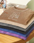 Custom Embroidered Photo Outline Unisex Stone Wash T-shirt, Personalised Crewneck Tee, Family Couple, Pet Portrait Shirts Birthday Xmas Gift