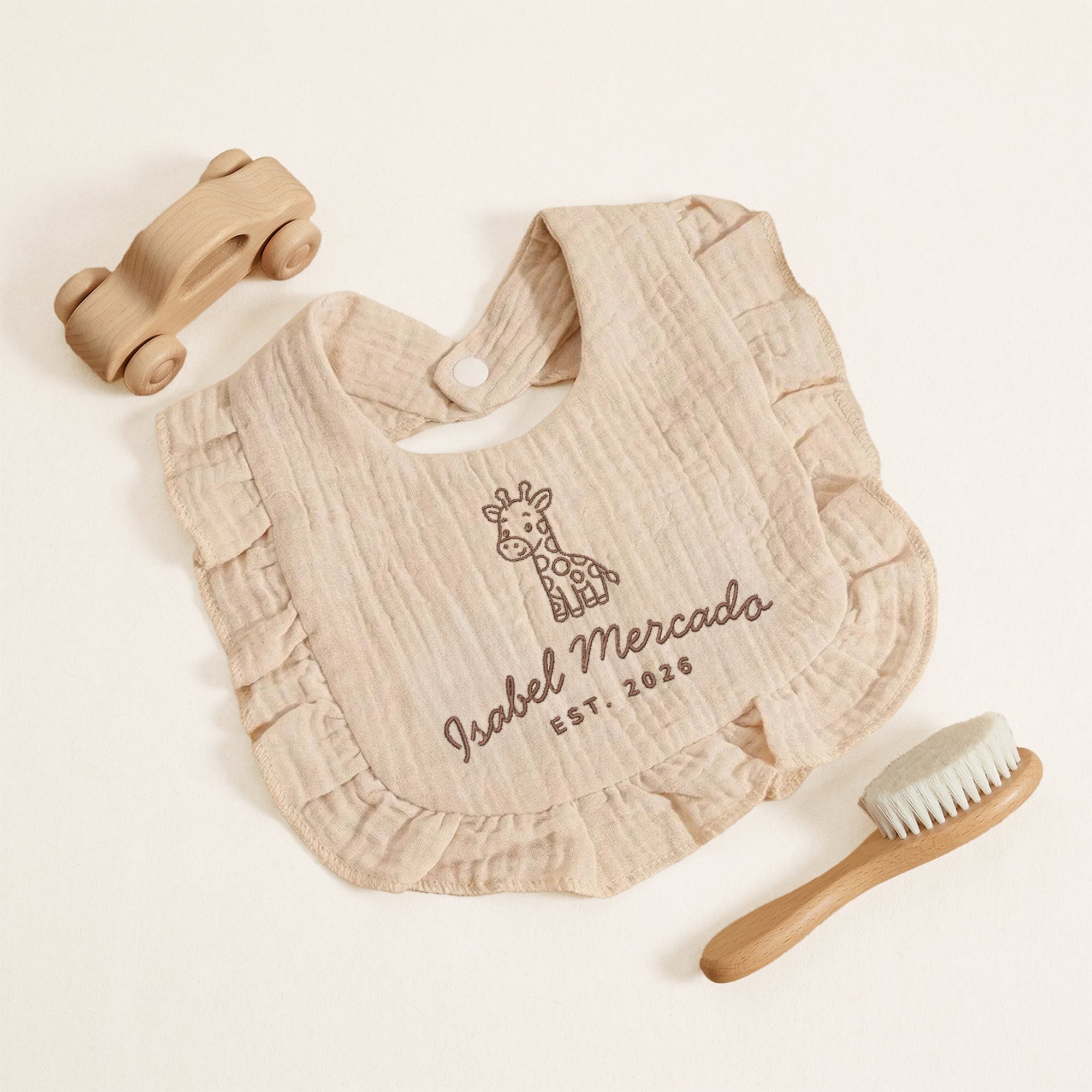 Custom Embroidered Ruffle Trim Muslin Baby Bandana Bib, Personalised Drool Burp Cloth, First Birthday Infant Newborn Shower Christening Gift