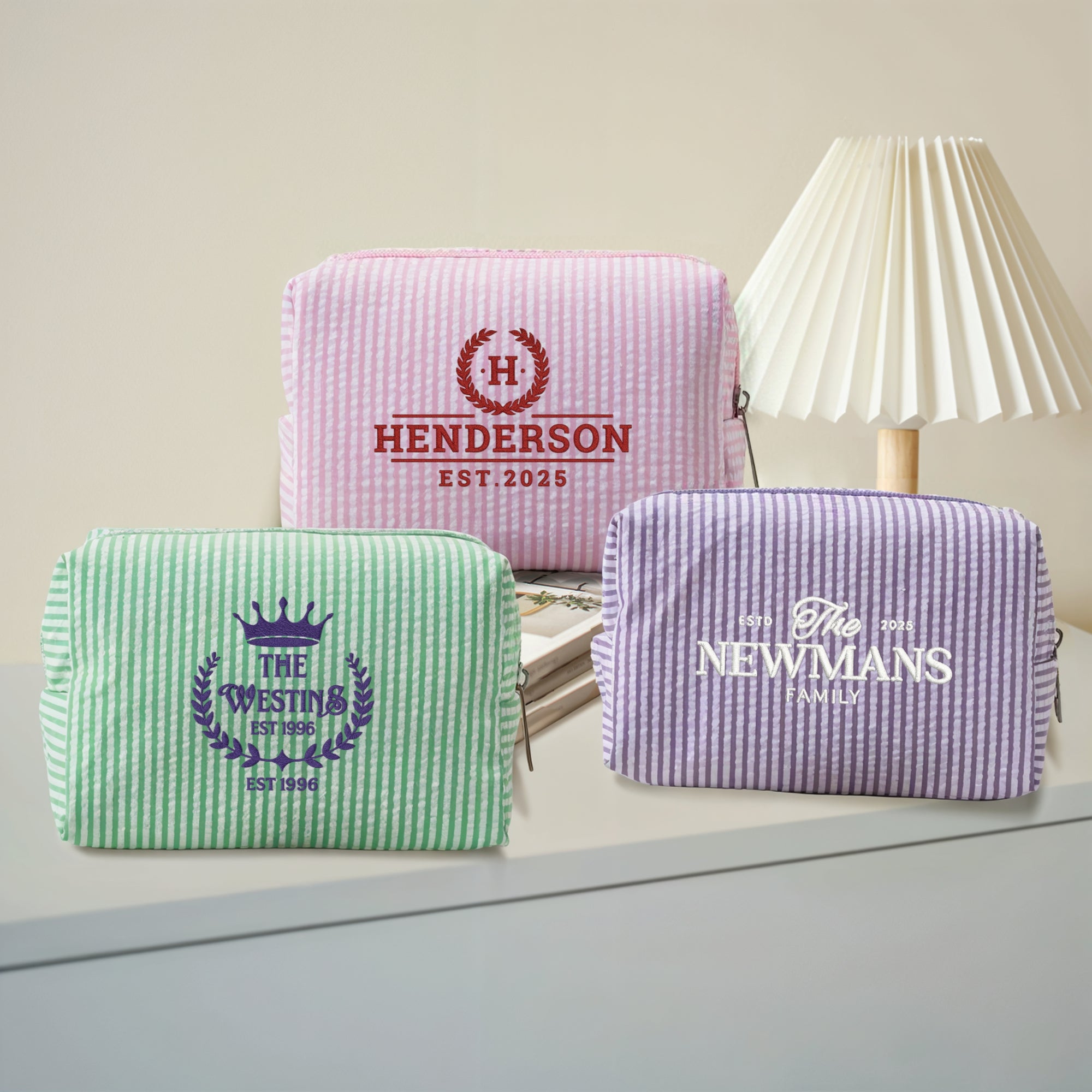 Custom Embroidered Striped Toiletry Bag, Personalised Cosmetic Pouch, Makeup Organizer, Travel Storage, Bridesmaid, Destination Wedding Gift