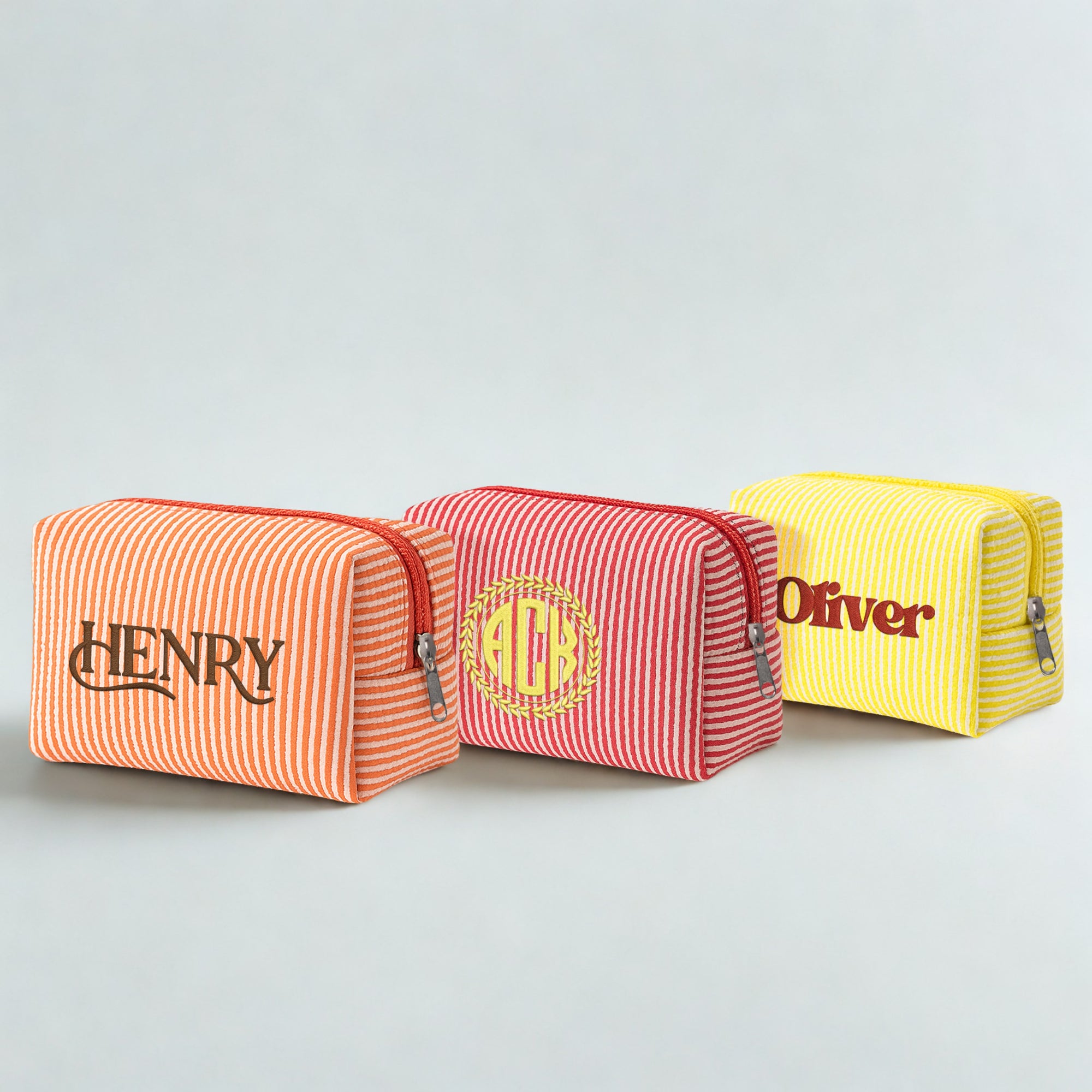 Custom Embroidered Striped Toiletry Bag, Personalised Cosmetic Pouch, Makeup Organizer, Travel Storage, Bridesmaid, Destination Wedding Gift