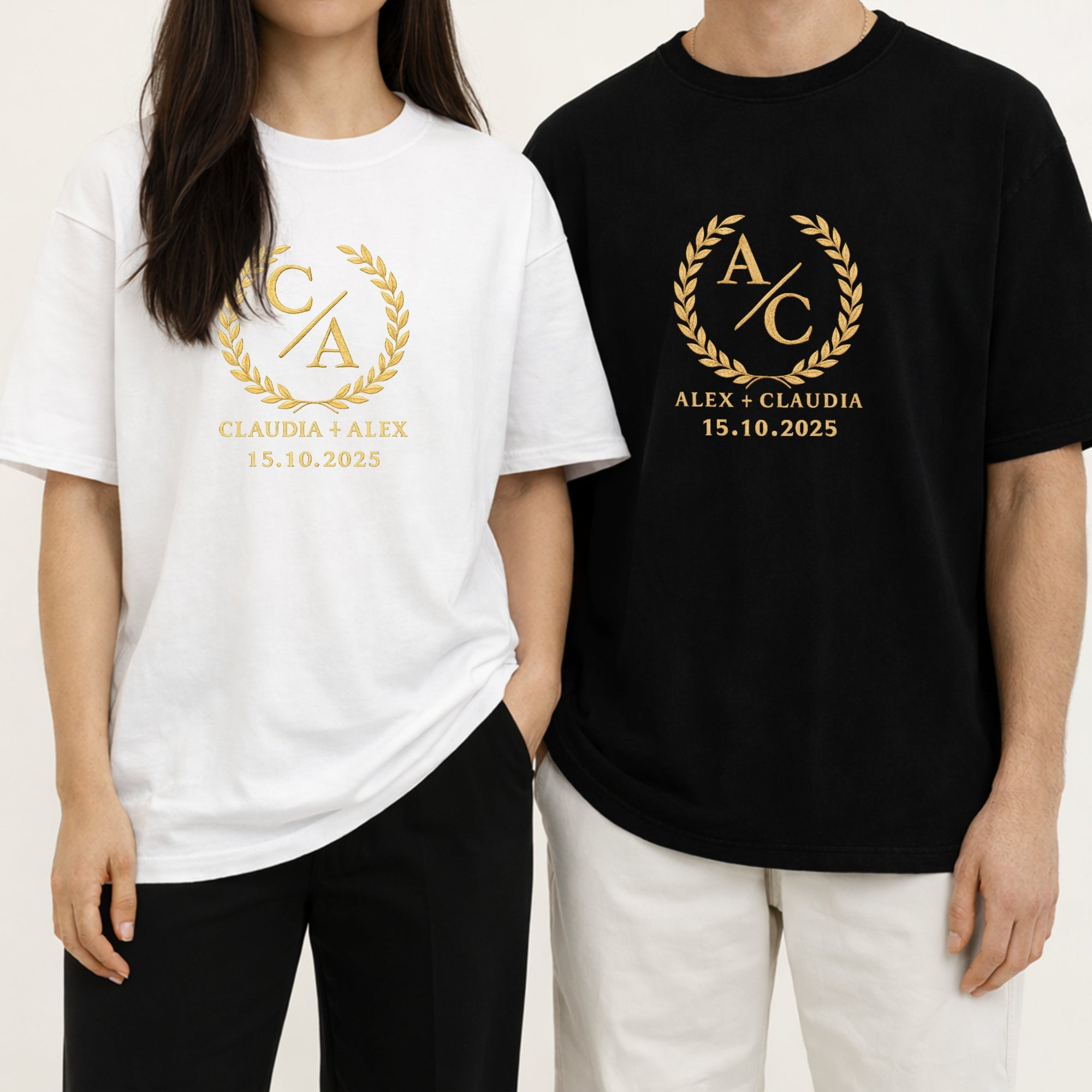 Custom Embroidered Unisex Adult &amp; Kid T-shirt Personalised Family Wreath Logo Business Crewneck Tee Couple Dad Mom Birthday Anniversary Gift