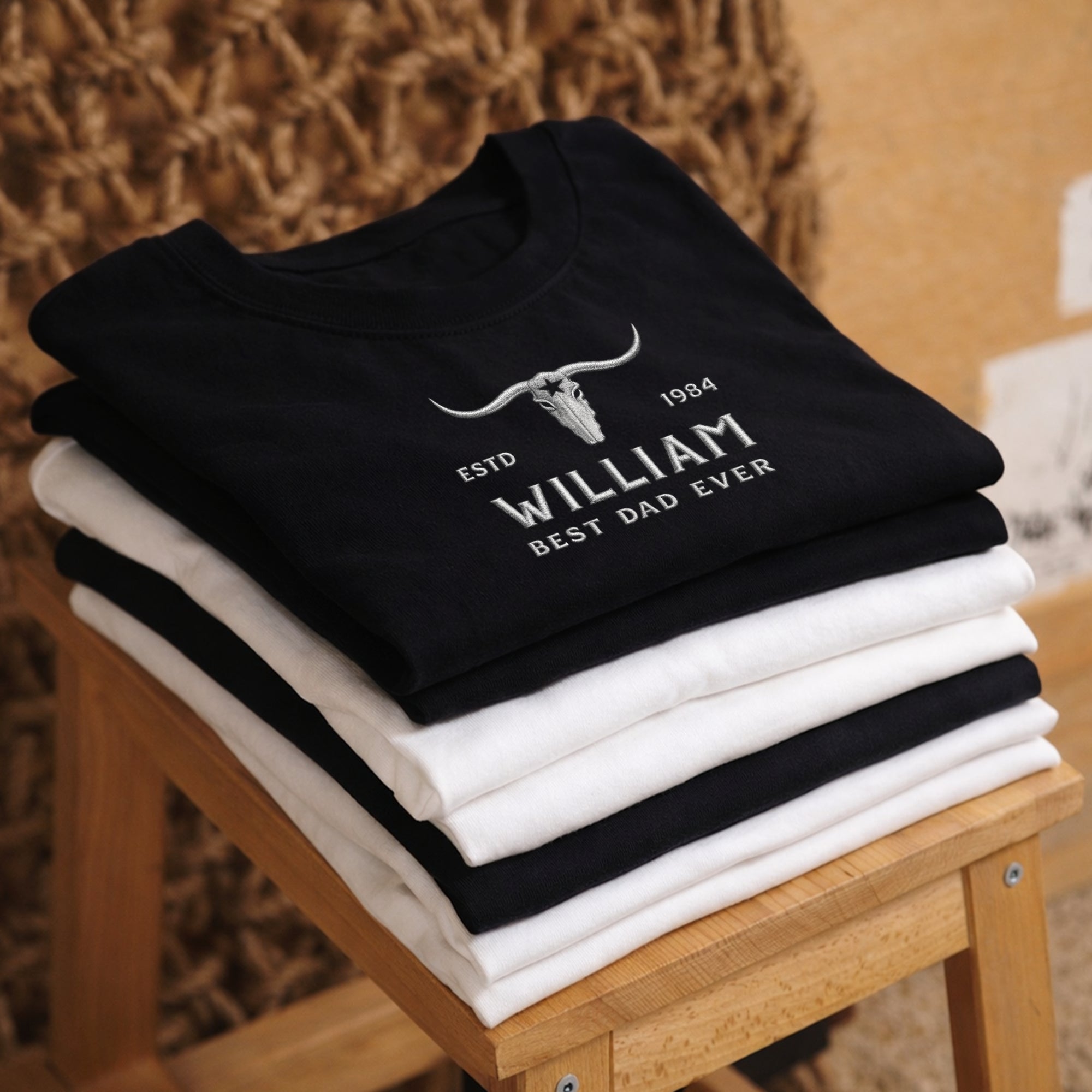 Custom Embroidered Unisex Adult & Kid T-shirt Personalised Family Wreath Logo Business Crewneck Tee Couple Dad Mom Birthday Anniversary Gift