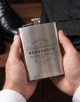 Custom Engraved 7oz Hip Flask Gift Set - Shot Glasses & Funnel | Personalised Logo Groomsmen, Birthday, Father's Day, Corporate Keepsake Box