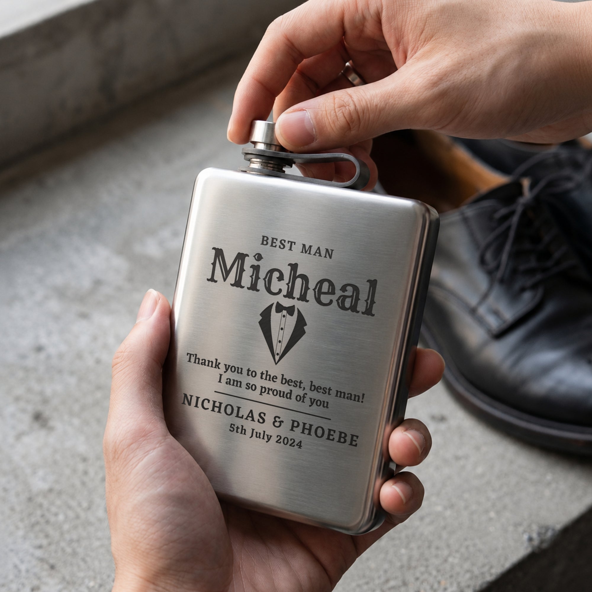 Custom Engraved 9oz Stainless Steel Pocket Hip Flask, Personalised Wedding, Groomsmen, Dad Birthday Keepsake, Logo Christmas Corporate Gift