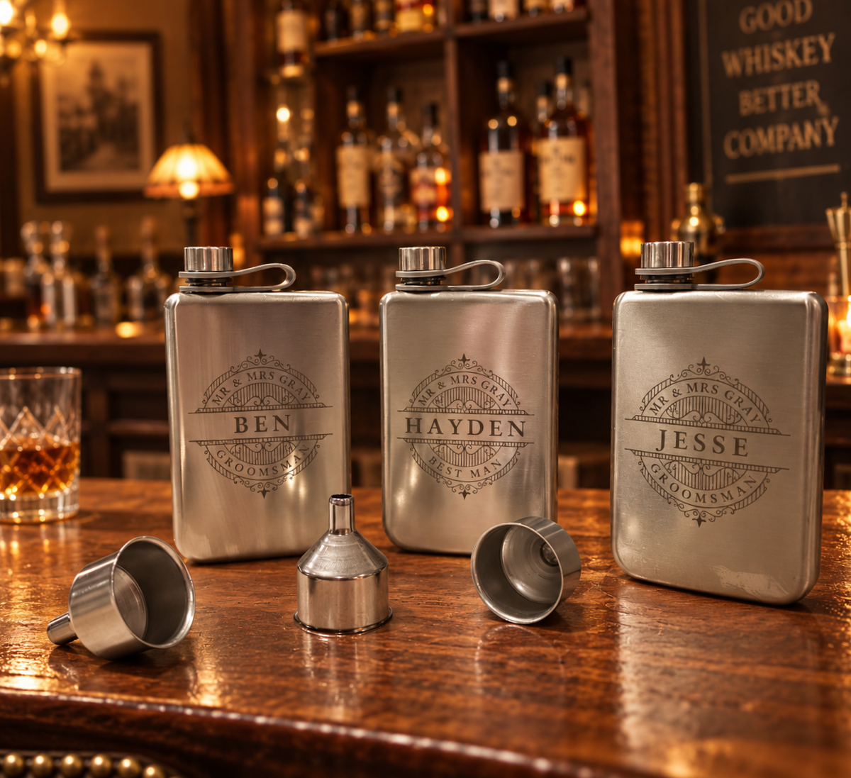 Custom Engraved 9oz Stainless Steel Pocket Hip Flask, Personalised Wedding, Groomsmen, Dad Birthday Keepsake, Logo Christmas Corporate Gift
