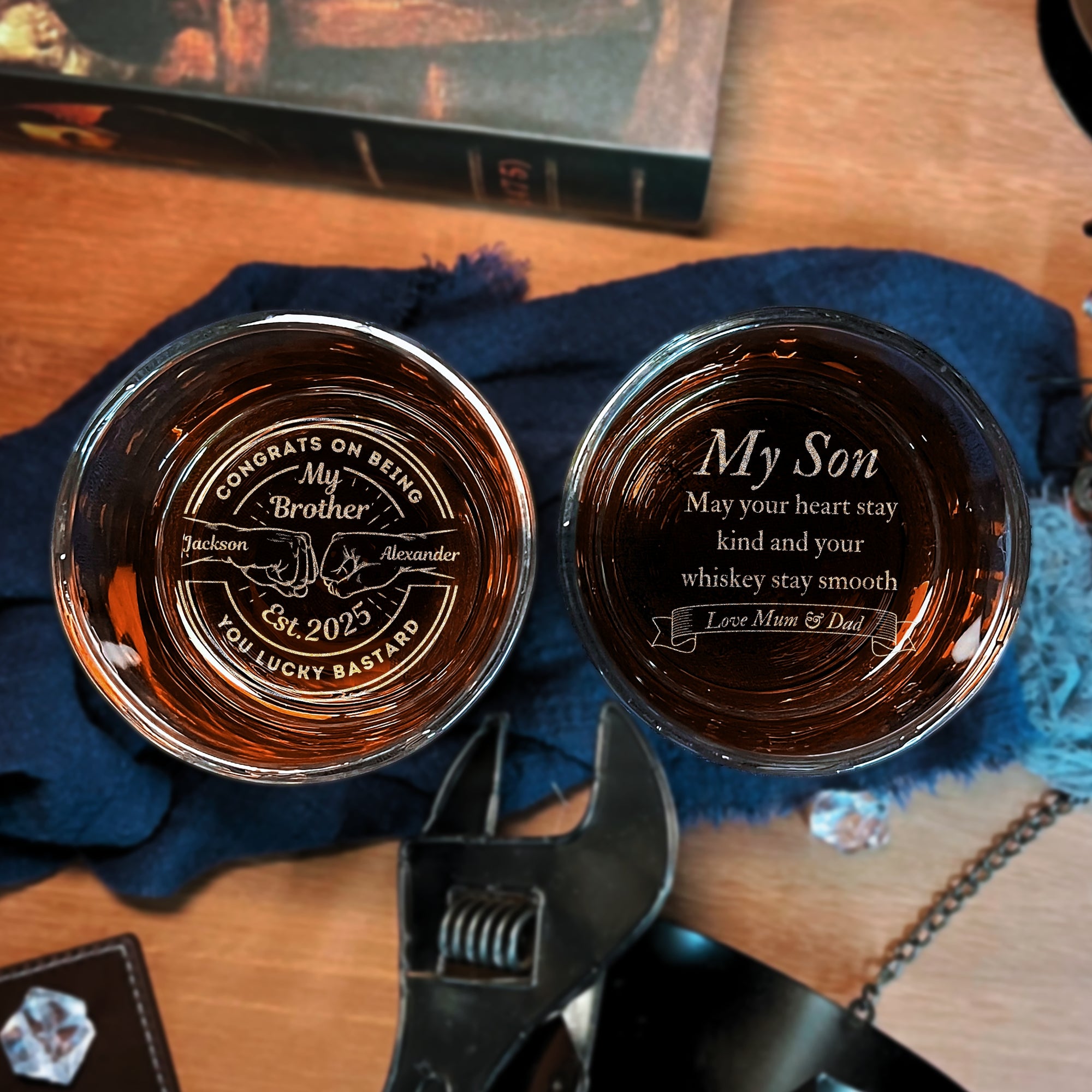 Custom Engraved Bottom Whiskey Sleek Round Glass, Personalised Scotch Tumbler, Housewarming, Wedding Groomsman, Dad, Barware Corporate Gifts