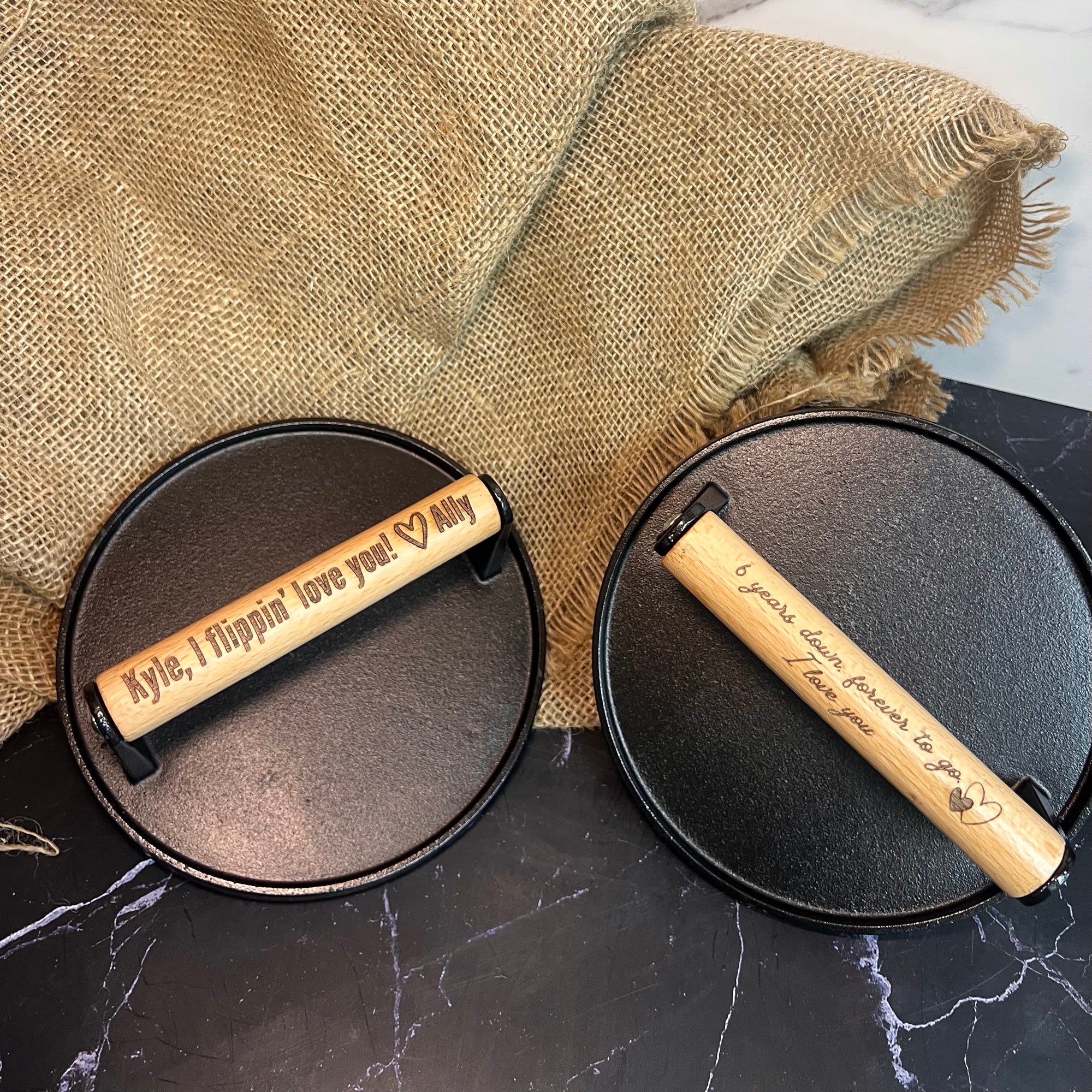 Custom Engraved Cast Iron BBQ Grill Press, Personalised Burger &amp; Meat Weight, Barbecue Lover, Outdoor Cooking Dad Birthday Housewarming Gift