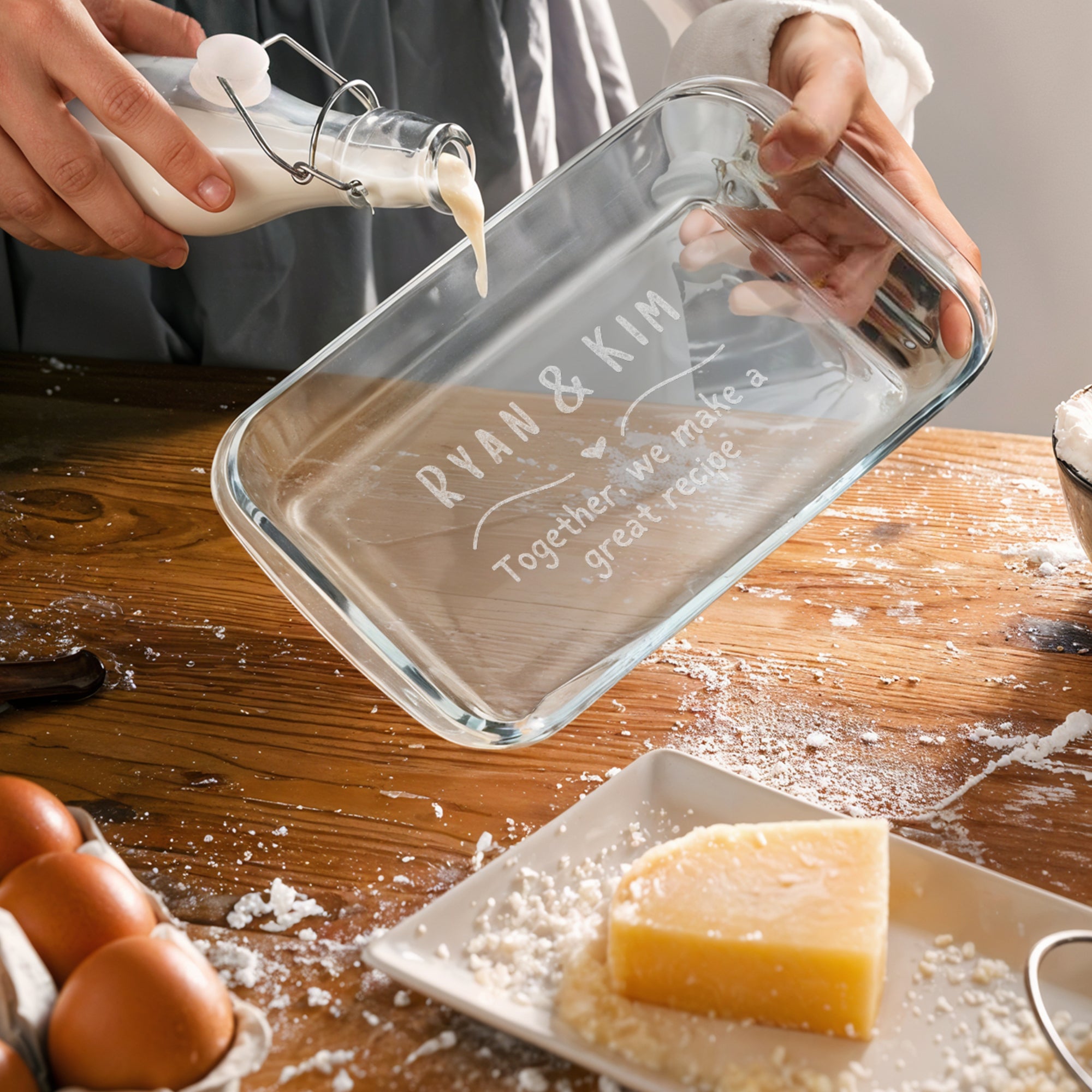 Custom Engraved Glass Baking Roasting Tray, Personalised Casseroles Dessert Pie Dish, Tableware, Anniversary, Mom, Kitchen Housewarming Gift