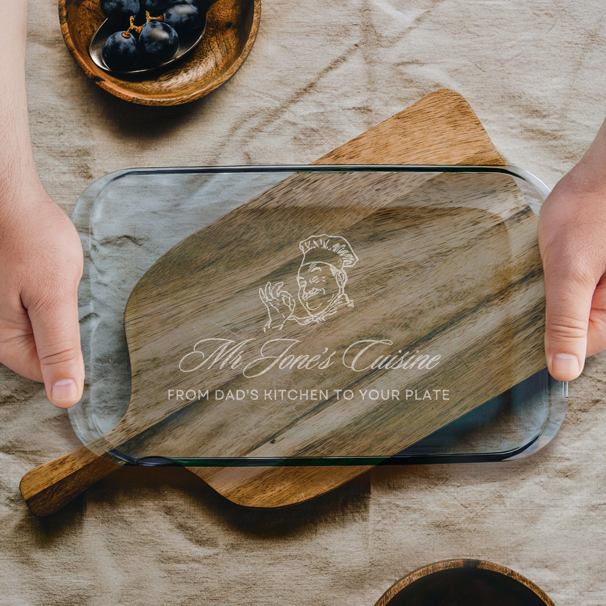 Custom Engraved Glass Baking Roasting Tray, Personalised Casseroles Dessert Pie Dish, Tableware, Anniversary, Mom, Kitchen Housewarming Gift
