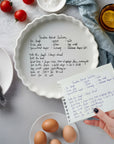 Custom Engraved Recipe & Photo White Porcelain Round Baking Tray, Personalised Portrait Quiches Tart Pie Dish, Kitchen Keepsake Grandma Gift