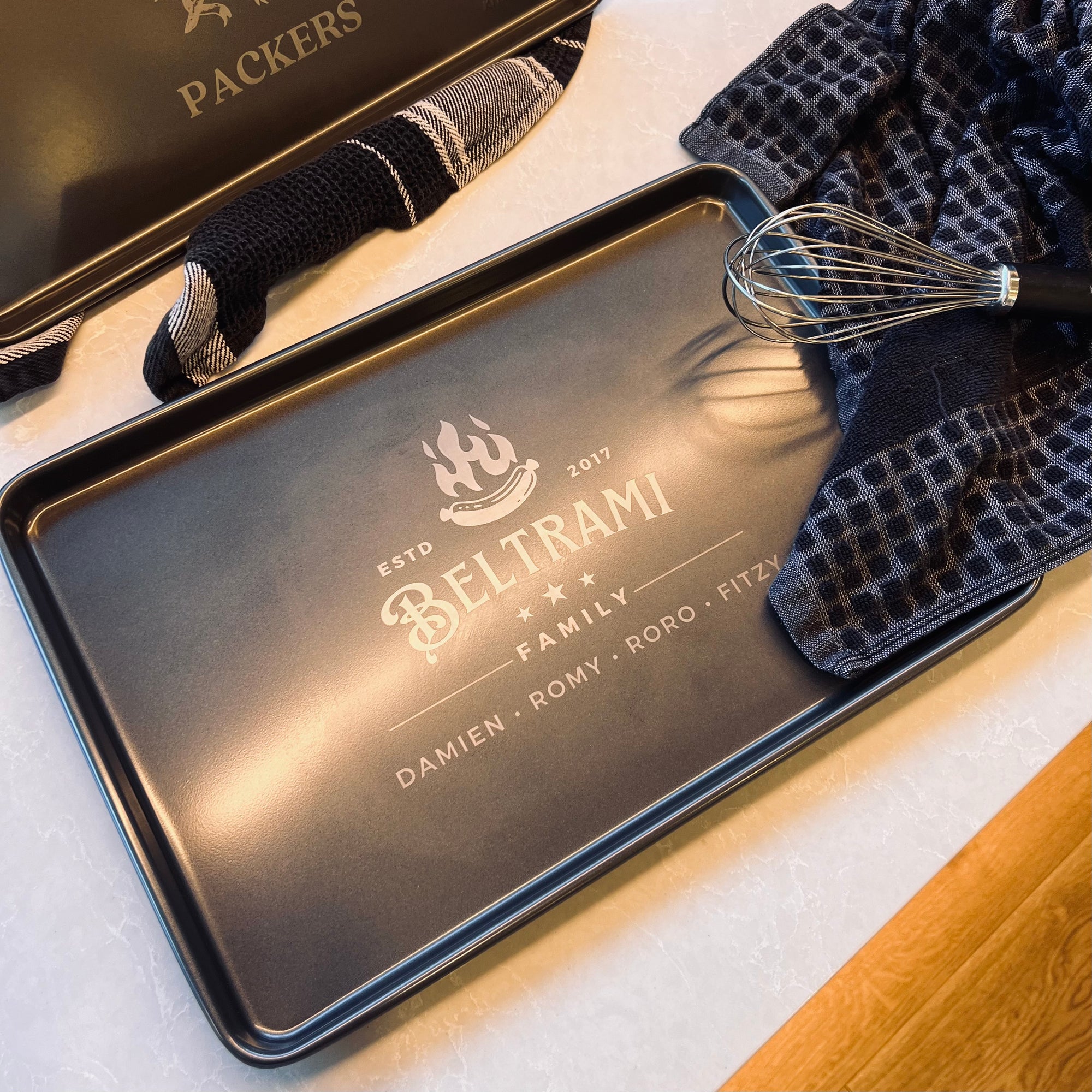 Custom Engraved Rectangle Black Steel Baking Tray, Personalised Non-Stick Carbon Steel Oven Pan, Kitchen, Home Chef, Baker Grandma Xmas Gift