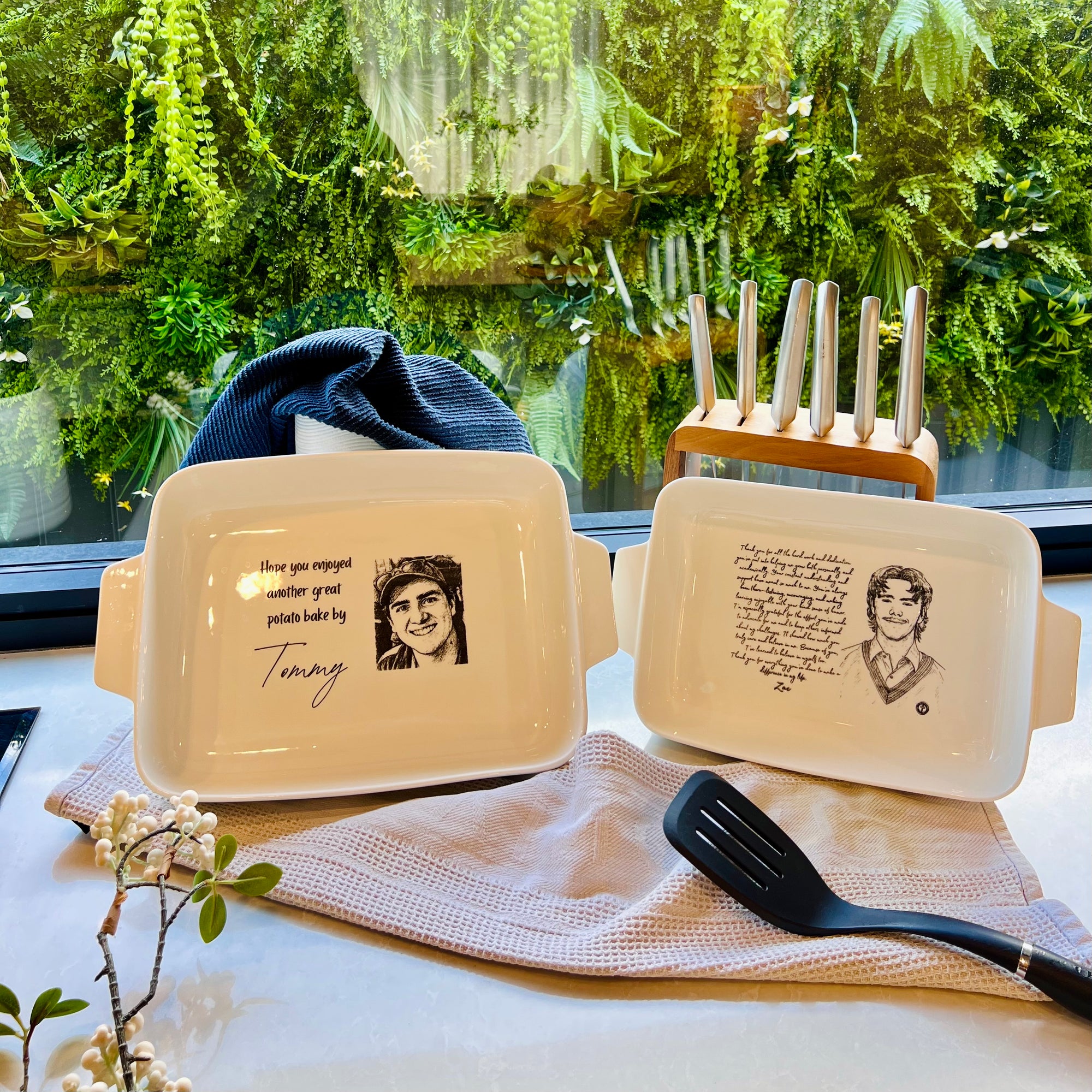 Custom Engraved Rectangle White Porcelain Baking Tray, Personalised Portrait Pie Dish, Kitchen Keepsake, Housewarming Grandma Christmas Gift