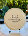 Custom Engraved Round White Porcelain Baking Tray, Personalised Pie Dish Quiches Tart, Kitchen Keepsake, Housewarming Grandma Christmas Gift
