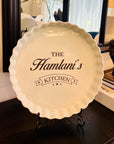 Custom Engraved Round White Porcelain Baking Tray, Personalised Pie Dish Quiches Tart, Kitchen Keepsake, Housewarming Grandma Christmas Gift