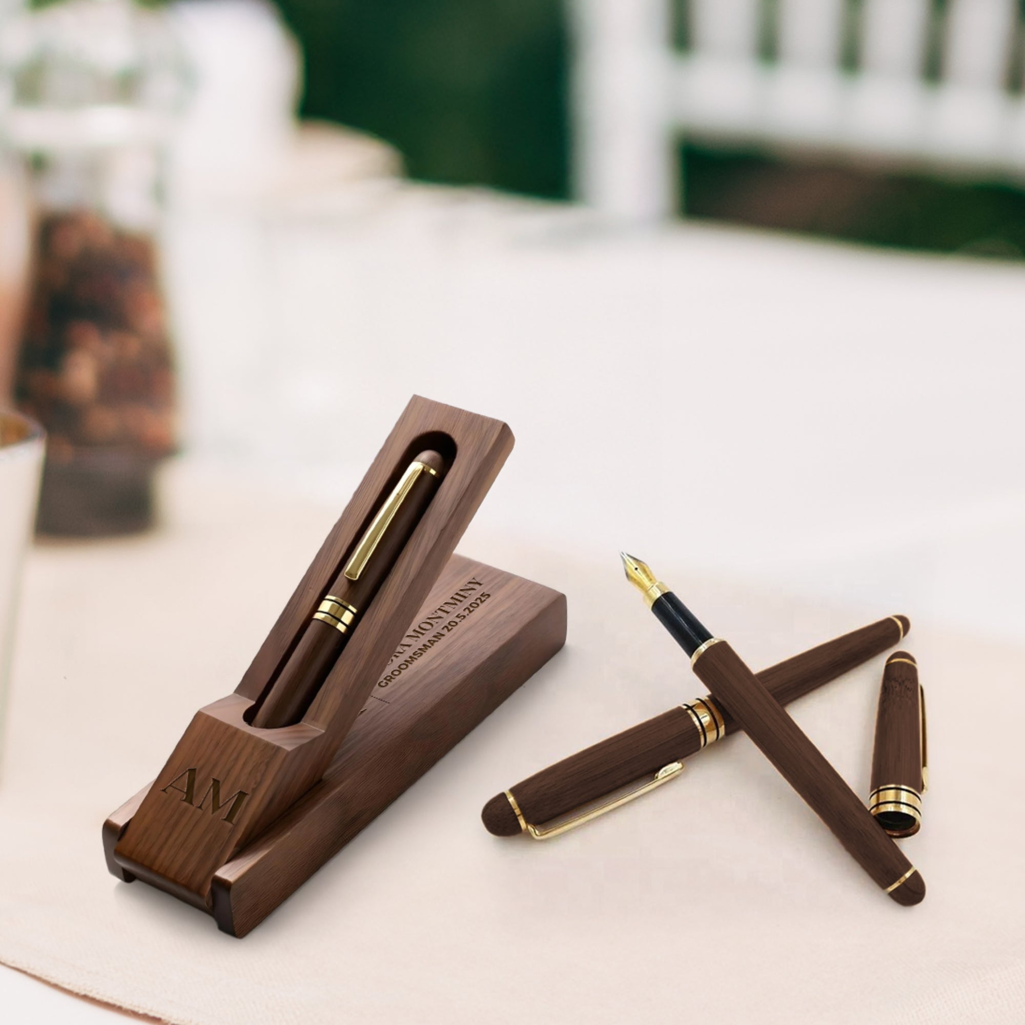 Custom Engraved Walnut Wooden Pen &amp; Case Set – PersonaCustom Engraved Walnut Wooden Pen &amp; Case Set, Personalised Logo Eco Bamboo Corporate Gifts, Teacher, Student, Event, Wedding Reception Decorlised Eco Bamboo Sustainable Corporate Gifts, Teacher, Student, Event, Wedding Reception Decor