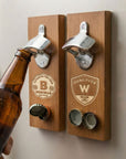Custom Engraved Wooden Beer/ Drink Bottle Opener & Magnetic Cap Catcher, Personalised Name Logo , Father, Christmas, Groomsmen Gift for Him