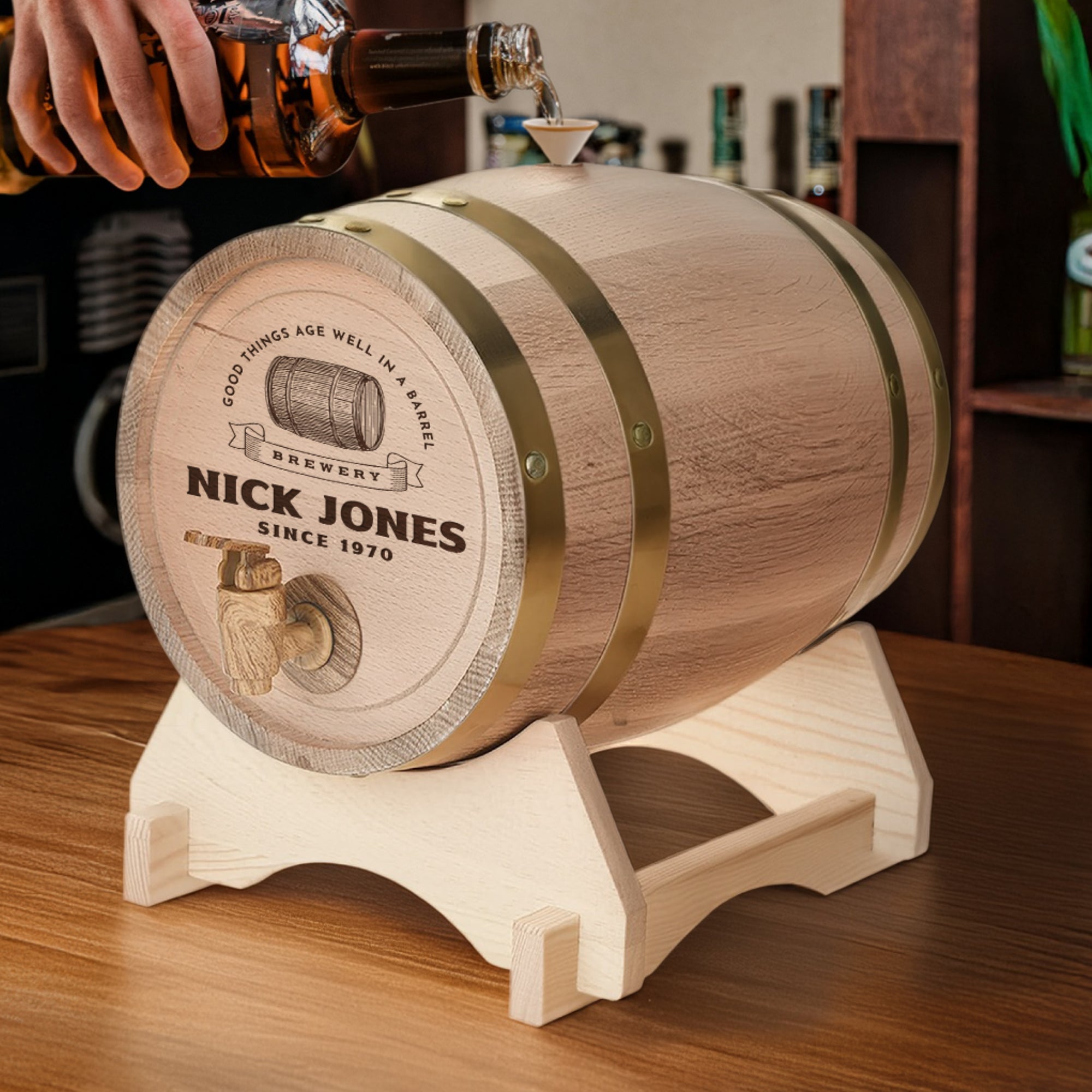 Custom Engraved Wooden Wine Barrel 5L | Whiskey, Brandy, Tequila Tap Dispenser, Beer Pine Wood Storage, Groomsman Wedding, Birthday Dad Gift