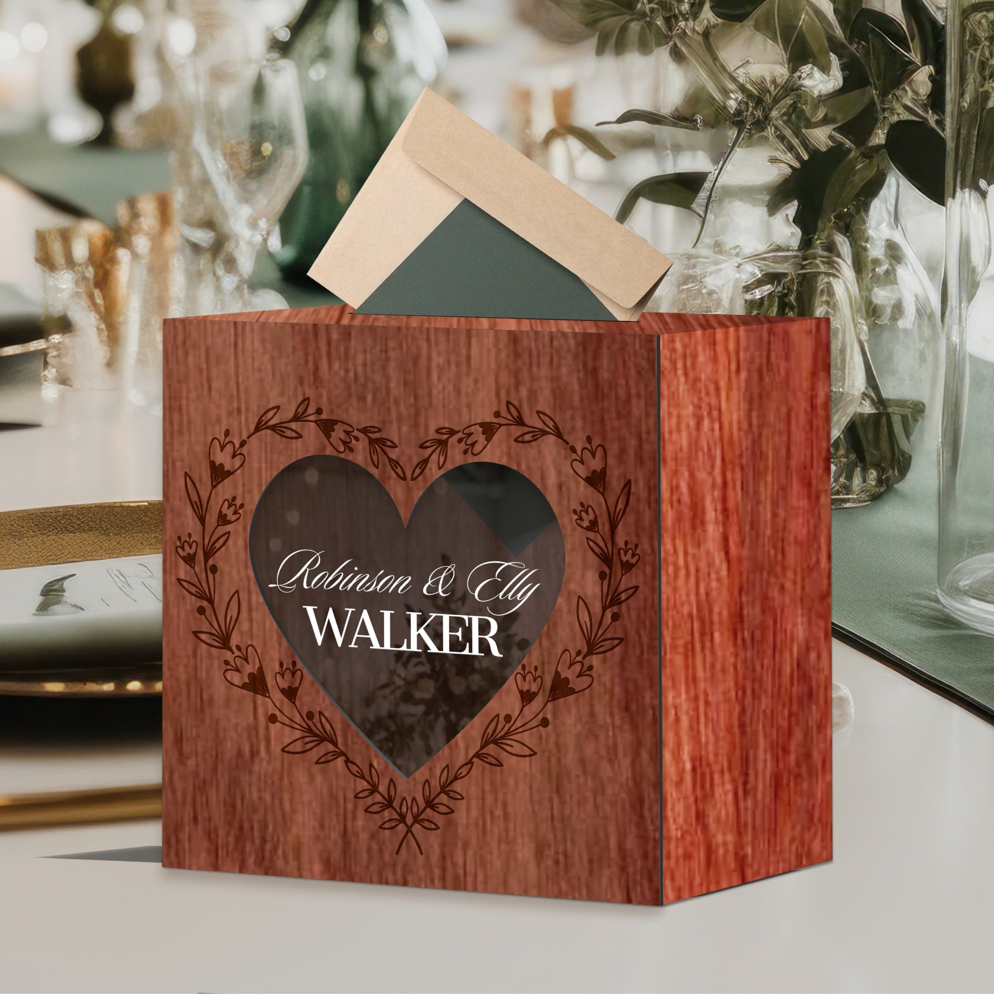 Custom Wooden Acrylic Square Wishing Well Box &amp; Sign, Personalised Name Date Money, Envelope Card Boxes, Rustic Wedding Memory Keepsake Gift