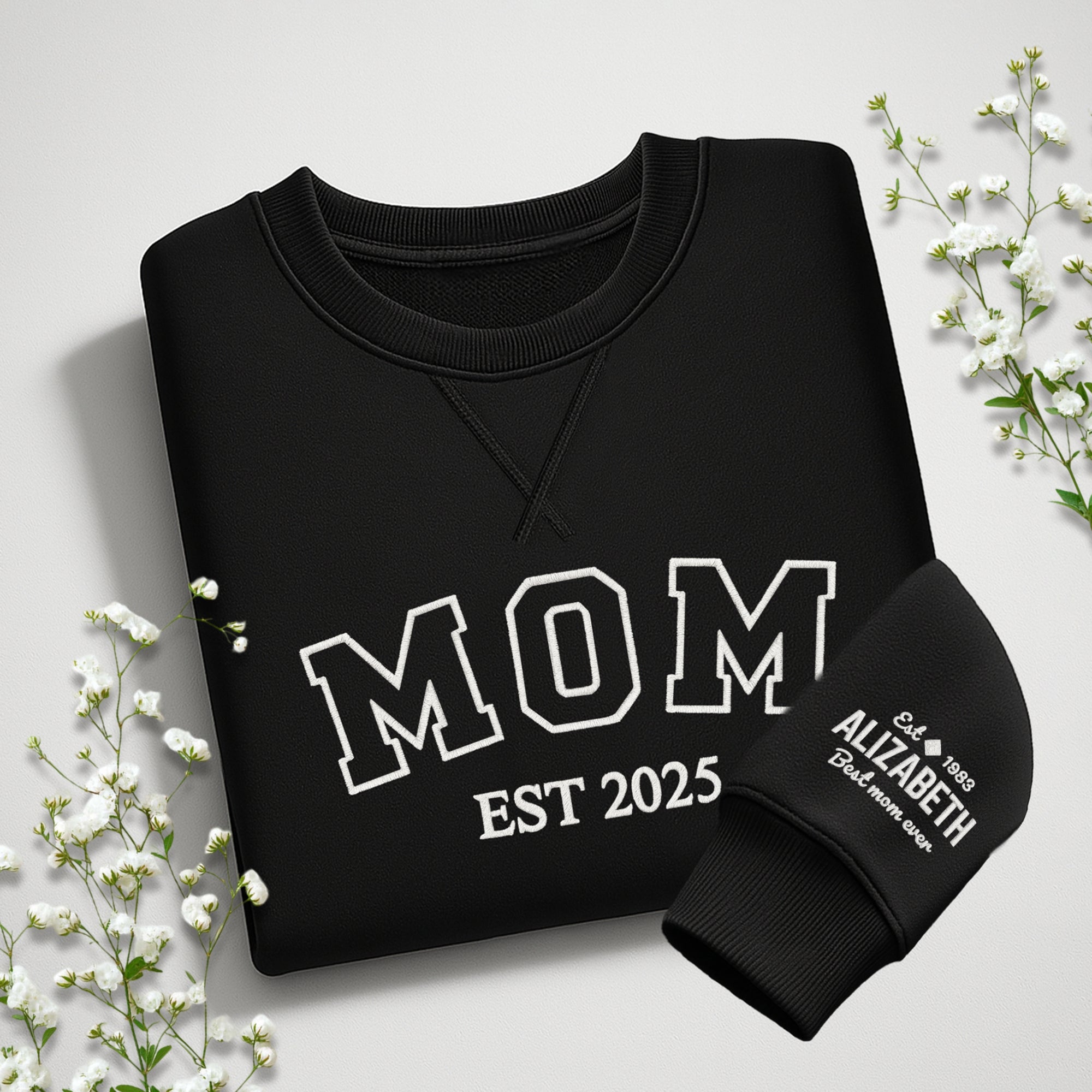 Custom Mother, Father Embroidered Unisex Sweatshirt, Personalised Family Jumper Unisex Oversized Crewneck Mum/ Mom/ Dad Embroidery Xmas Gift